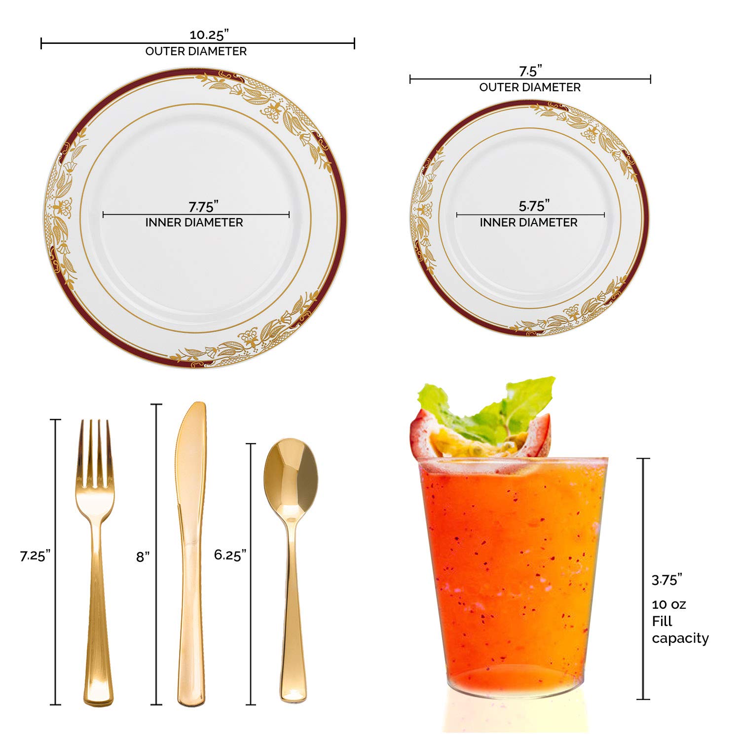 Premium Heavy Duty Disposable Plastic Dinnerware Sets - Elegant Gold & Burgundy Wedding Plates, Forks, Knives (120-Piece Value Pack) | Perfect for Weddings, Birthdays, Parties & Special Events | Durable & Stylish Tableware for Large Gatherings