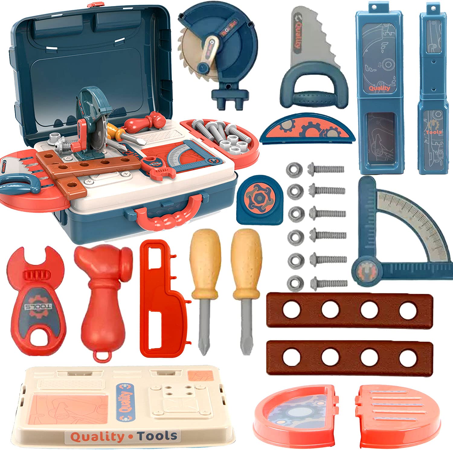 Shape28 56-Piece Kids Pretend Play Tool Box & Workbench Set - Educational STEM Toy for Toddlers Ages 3-7 Years Old | Perfect for Boys & Girls Role Play, Early Learning & DIY Projects