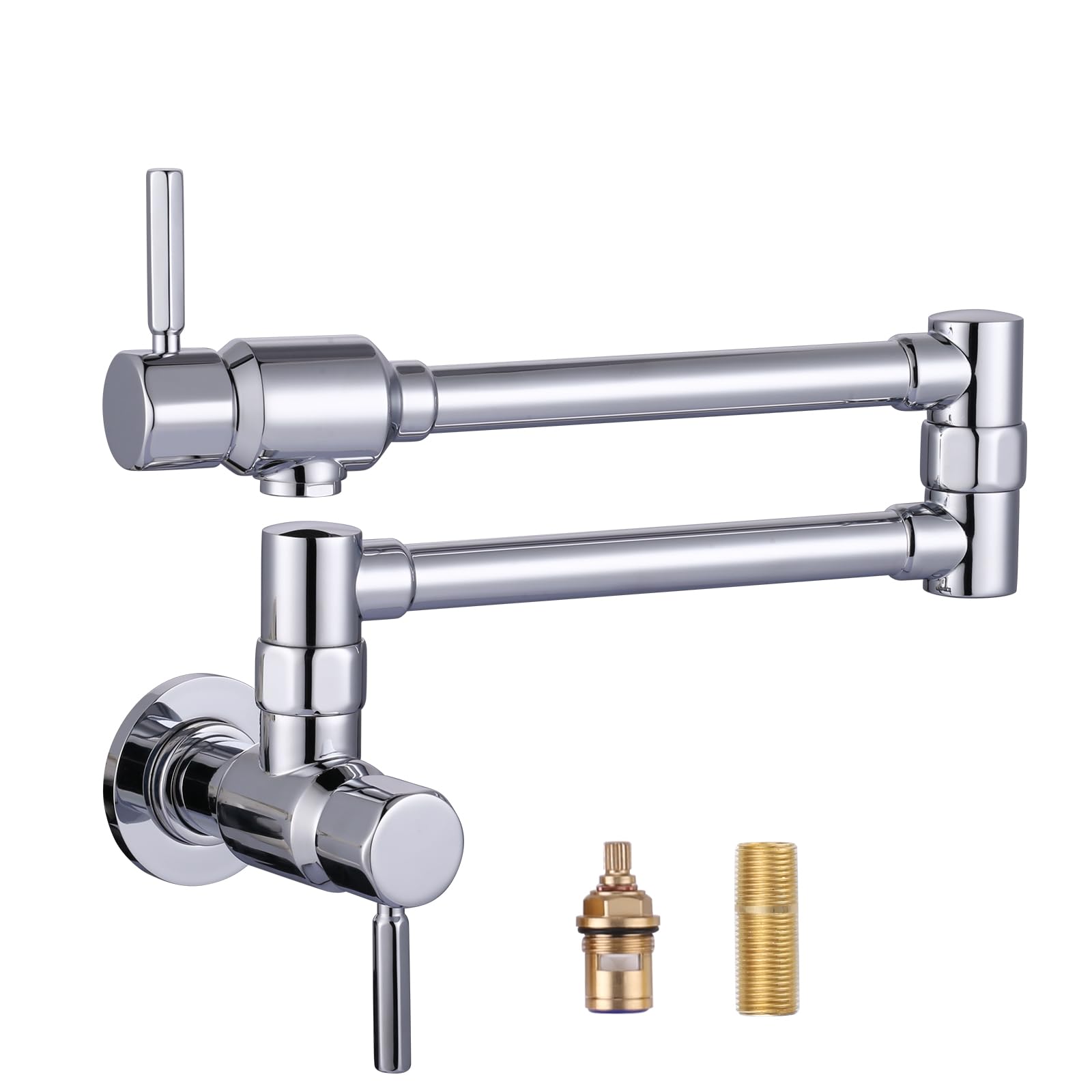 ALEASHA Solid Brass Wall Mount Pot Filler Faucet in Chrome - Heavy Duty Folding Kitchen Faucet for Instant Pot Filling (Perfect for Stove, Cooktop & Soup Making)