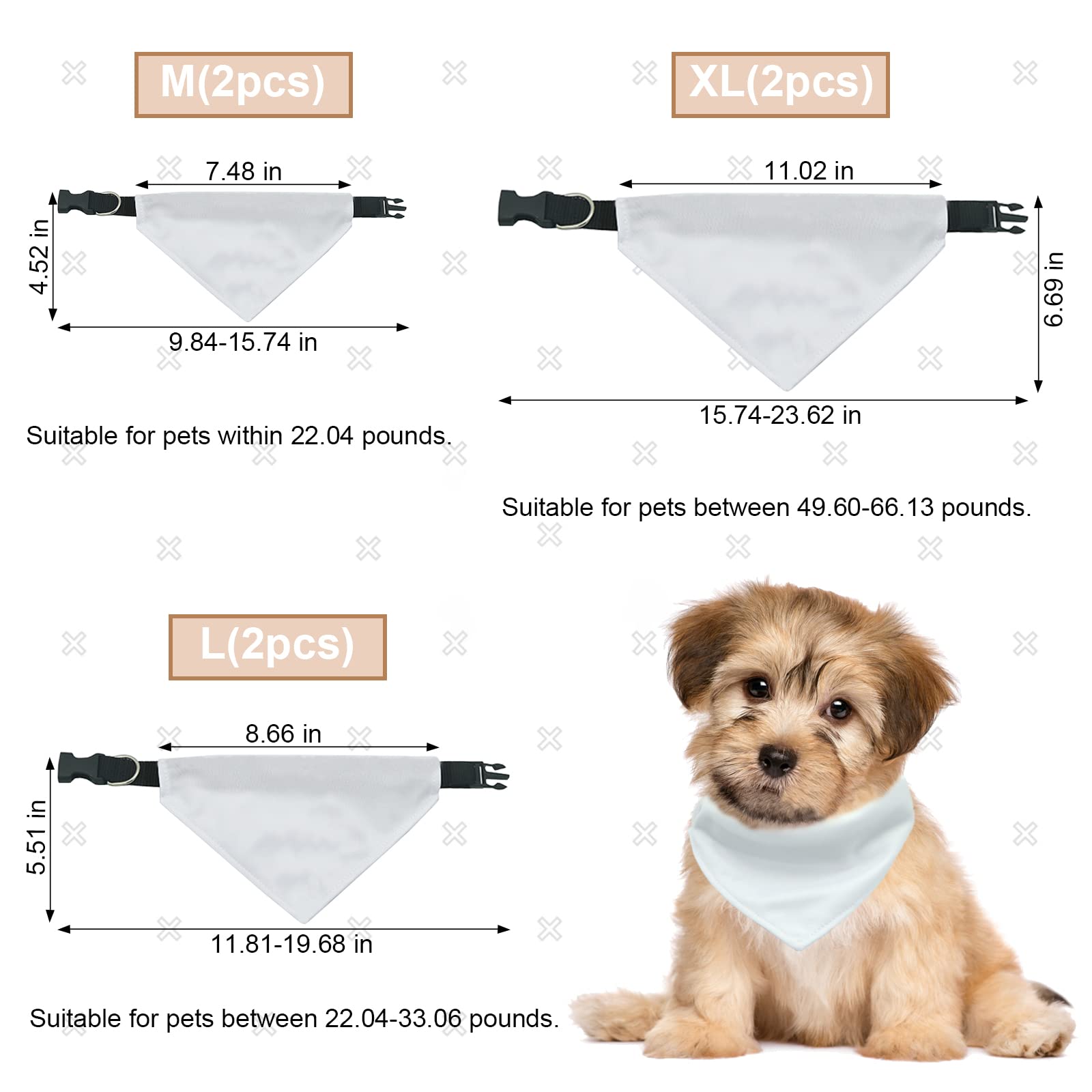 Adjustable Dog Bandana with Quick Release Buckle - 2 Pack Double-Sided Blank Pet Bandanas for Medium & Large Dogs - D-Ring Design for Secure Fit - Perfect for Daily Walks, Grooming & Pet Photos (White, Large)