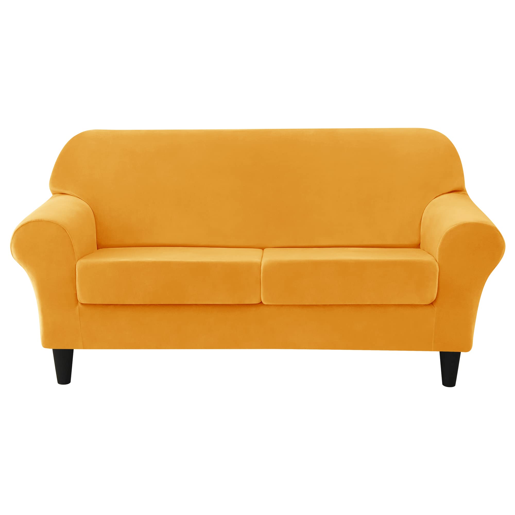 Ultra Soft Velvet Stretch Sofa Slipcover - Furniture Protector for Pets & Kids, Gold Medium Size | Perfect for Living Room, Family Room & Pet-Friendly Homes