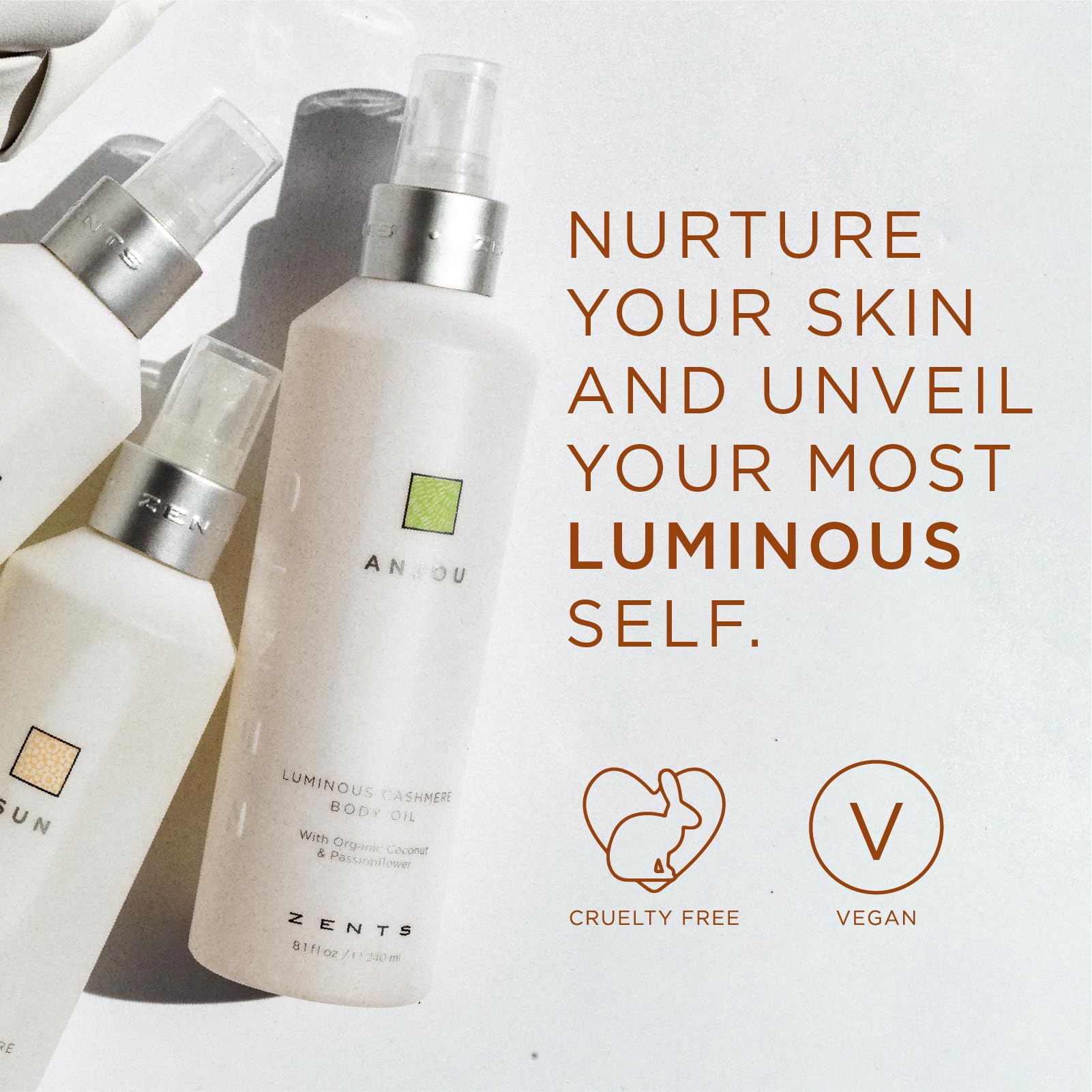 Zents Luminous Cashmere Body Oil - Mandarin Scented Travel Size (1 fl oz) | Vitamin E & Organic Coconut Oil Moisturizer for Soft, Smooth Skin | TSA Approved | Perfect for On-the-Go Hydration & Spa-Like Self Care