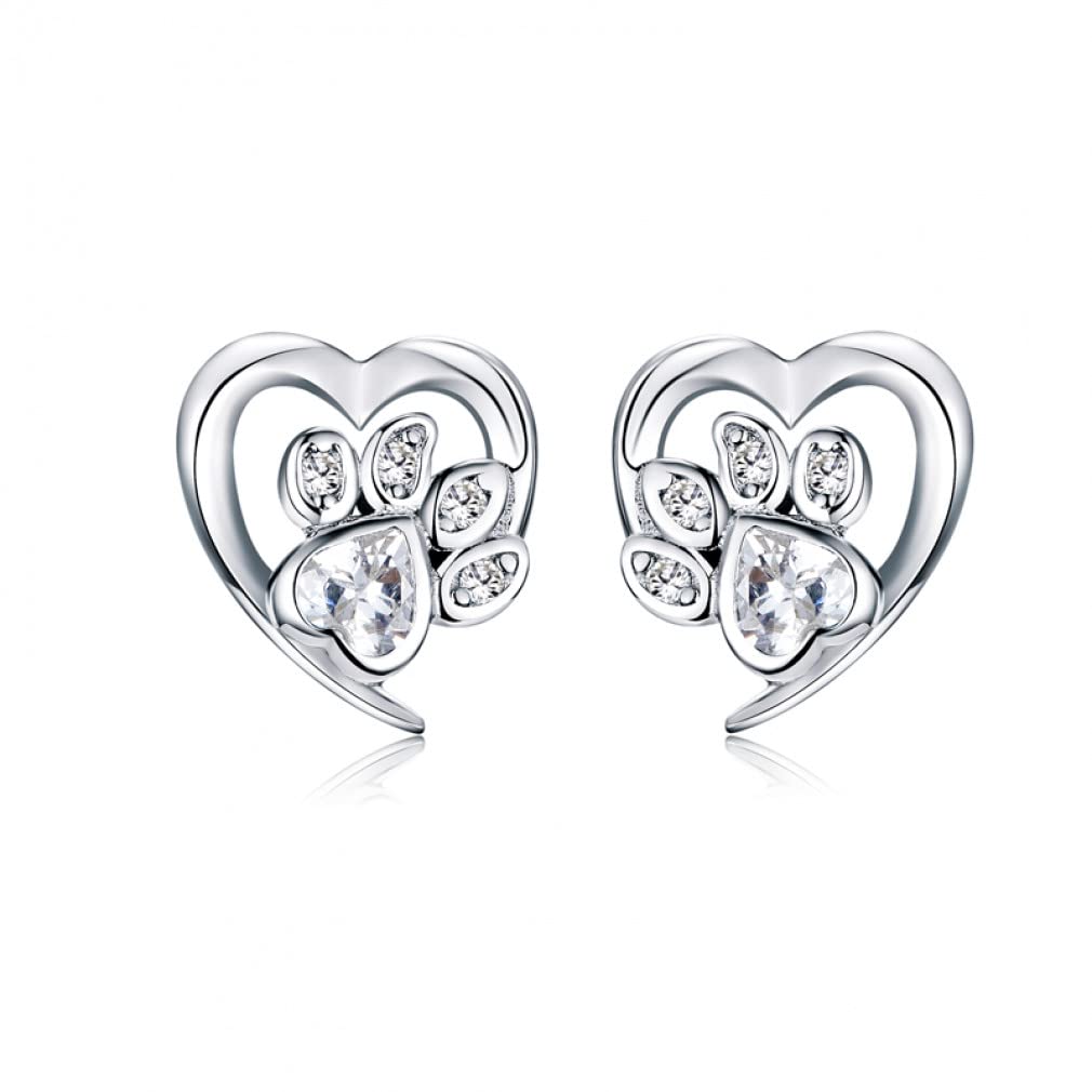 925 Sterling Silver Heart Stud Earrings with Zircon - Dainty Footprint Design for Women | Perfect for Everyday Wear, Gifts & Special Occasions