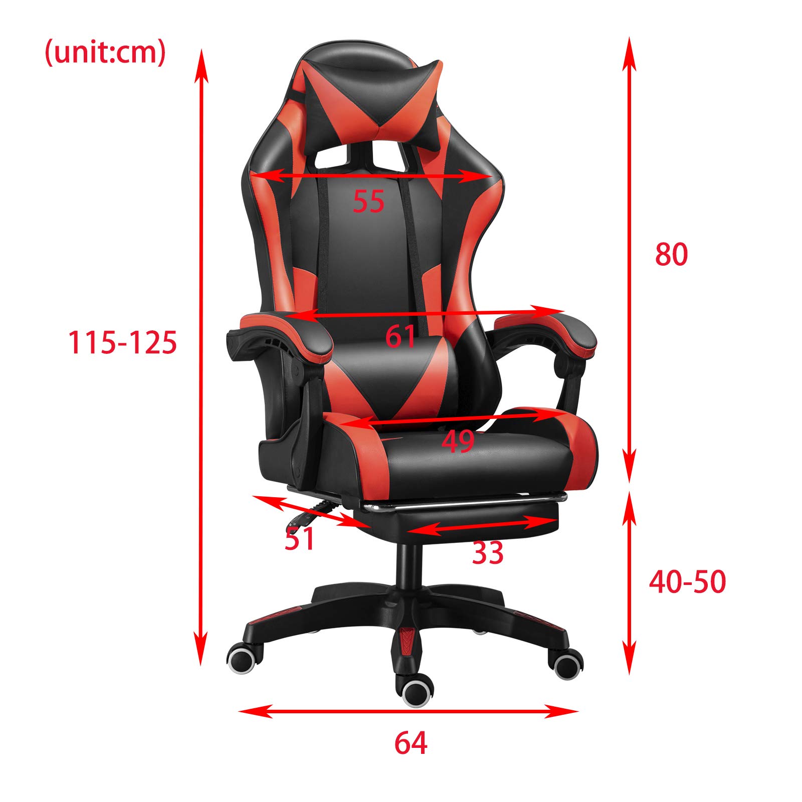 Racing-Style Ergonomic High-Back Gaming Chair with Adjustable Height, Headrest & Lumbar Support - Electronic Sports Swivel Office Chair with Foot Pedals (Red & Black) - Perfect for Esports, Streaming & Long Work Sessions