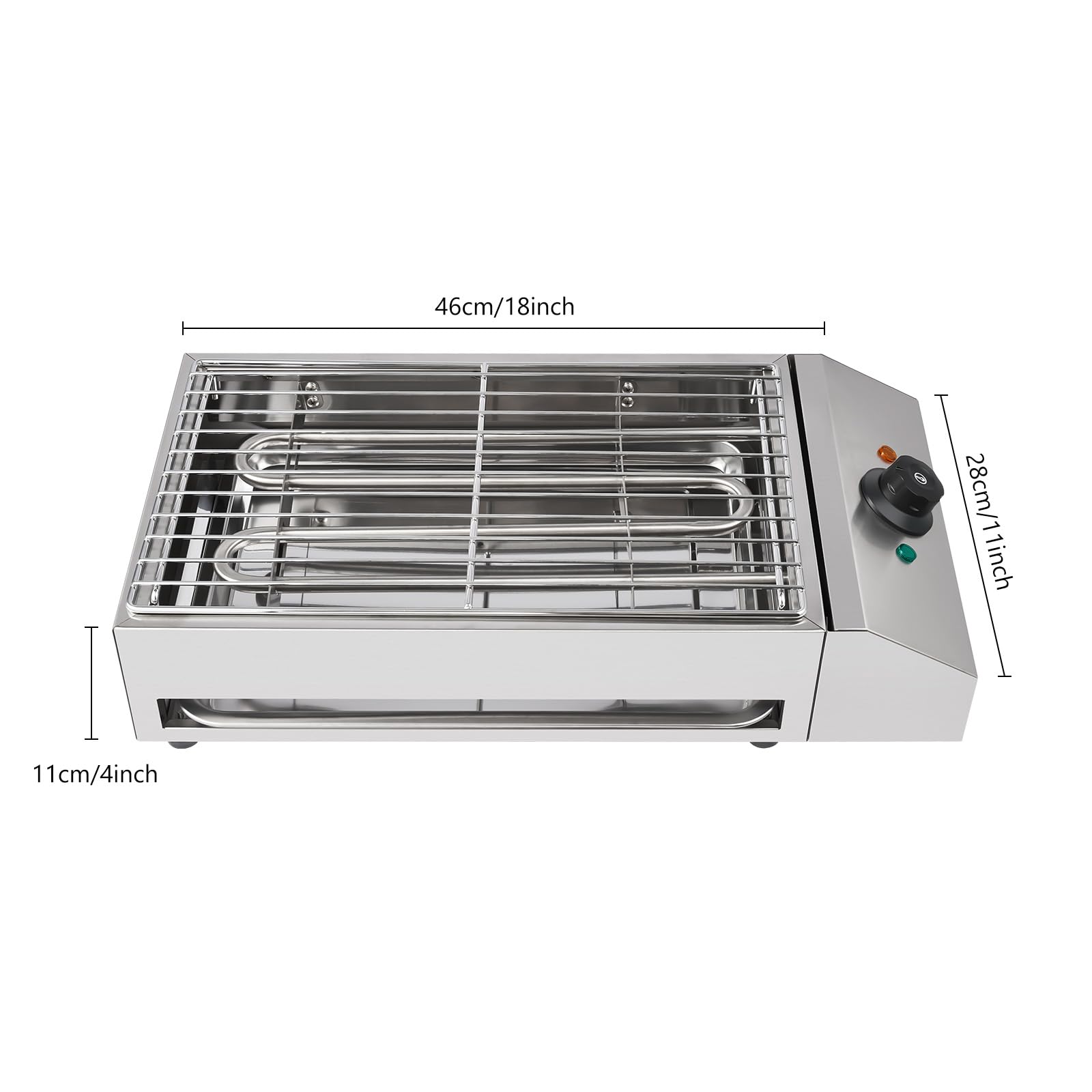 110V 1800W Electric Grill - Stainless Steel Indoor BBQ Grill with Smokeless Design - Perfect for Home Cooking, Parties & Outdoor Gatherings - Compact 54x28x13cm Size for Easy Storage