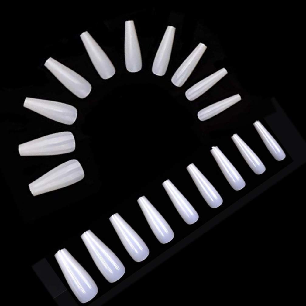 Beaupretty 500 Pcs Acrylic Nail Tips - Natural False Nails, French Full Cover Long Fake Nails for Salon & DIY Nail Art - 10 Sizes White with Storage Case - Perfect for Manicures, Pedicures & Nail Extensions