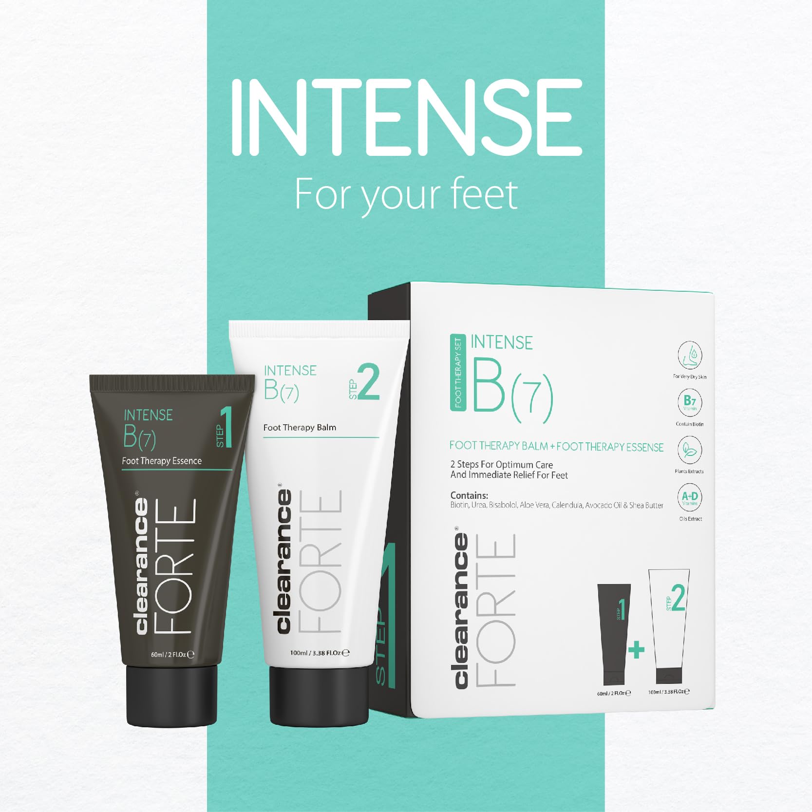 Forte Intense B7 Foot Therapy Set – Intensive Foot Care Duo for Dry, Cracked Feet | Nourishes, Heals & Revitalizes with Bisabolol, Urea & Biotin | 100ml & 60ml Essential Oil Formula | Perfect for Pedicures, Diabetic Foot Care & Home Spa Treatments