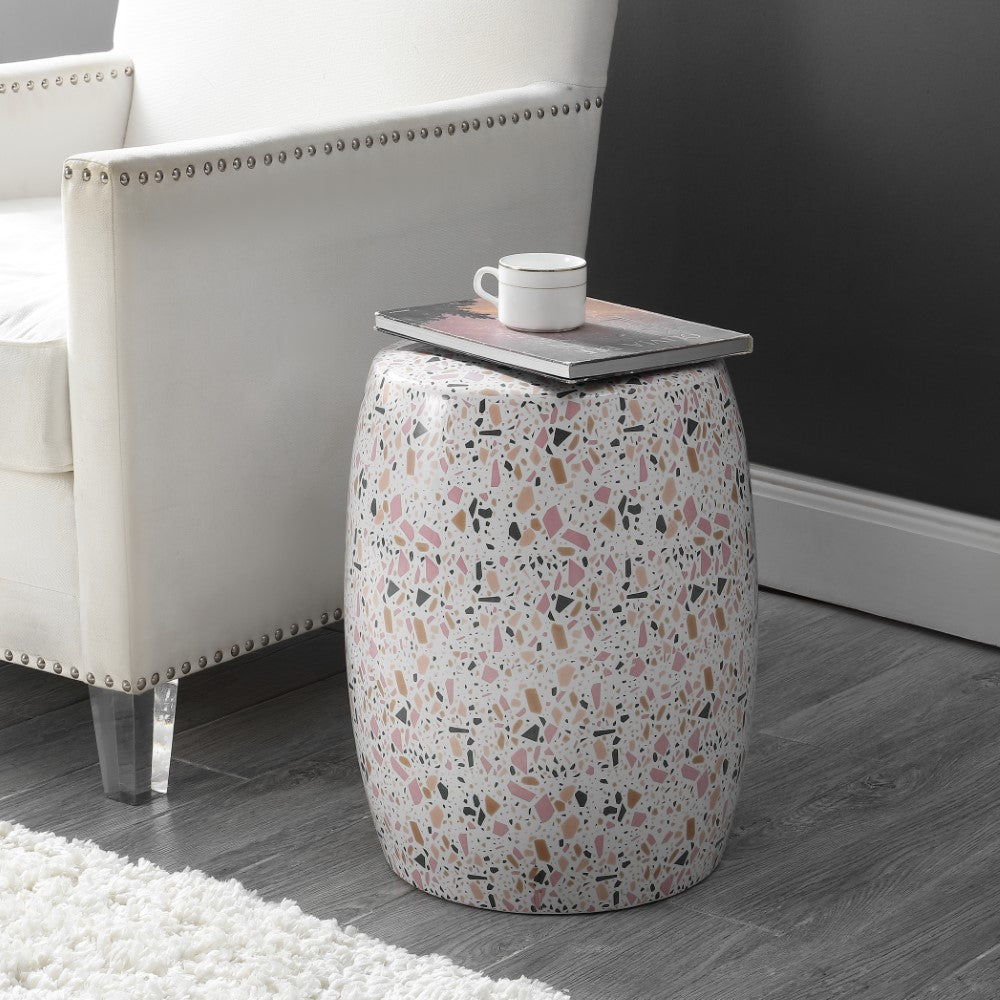 Chiara 17.5 Inch Modern Terrazzo Pattern Ceramic Garden Stool - Outdoor Patio Decor, Indoor Side Table, Living Room Accent Furniture for Home & Garden