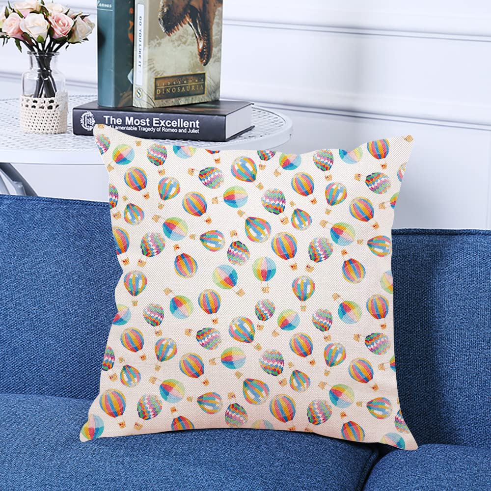 18x18 Inch Decorative Square Throw Pillow Covers - Hot Air Balloon Design for Couch, Sofa & Bed - Soft Cushion Cases for Living Room, Bedroom & Home Decor