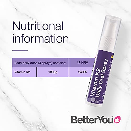 BetterYou Vitamin K2 Oral Spray for Bone Health - 25ml, Palm Oil Free | Supports Strong Bones & Dental Health, Easy-to-Use Daily Supplement