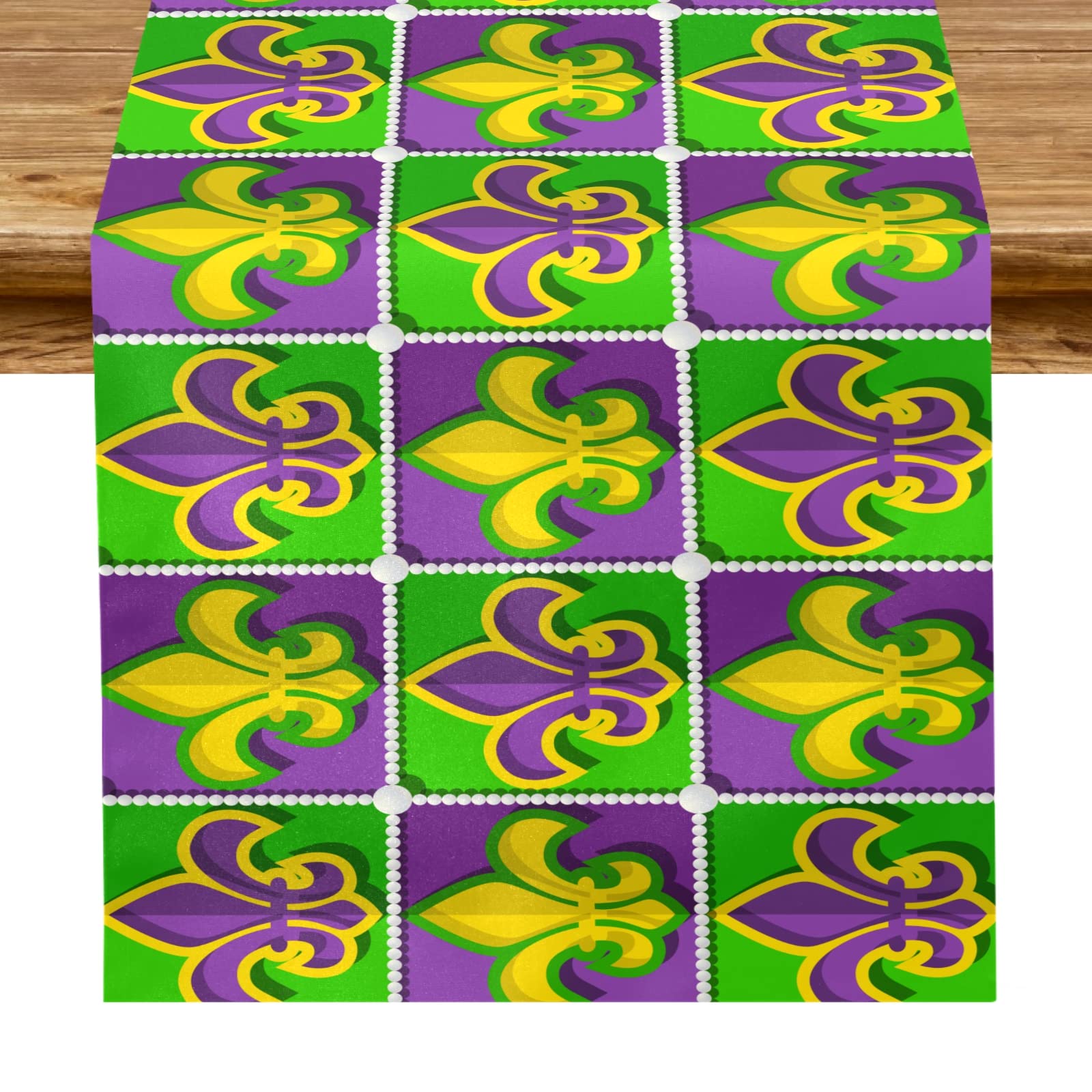 Emelivor Mardi Gras Fleur De Lis Table Runner 108 Inch - Elegant Farmhouse Kitchen Table Decor for Dining Room, Buffet & Holiday Celebrations | Perfect for Christmas, Fall & Farmhouse Style Home Accessories