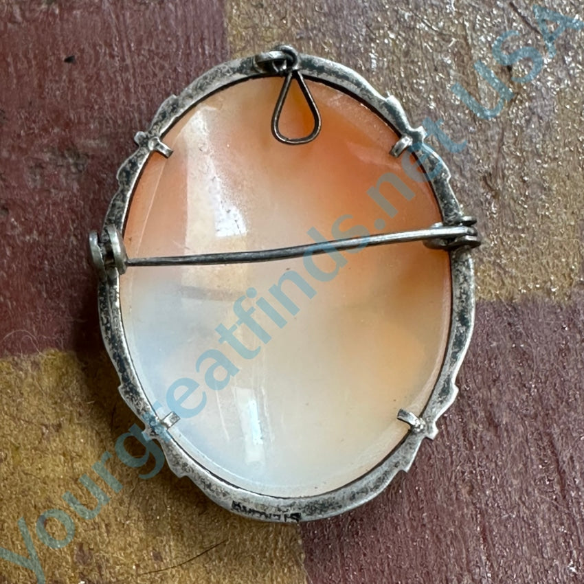 Vintage 800 Silver Carved Shell Cameo Pin Pendant - Elegant Jewelry for Women, Gift for Mother's Day, Bridal, Wedding & Special Occasions