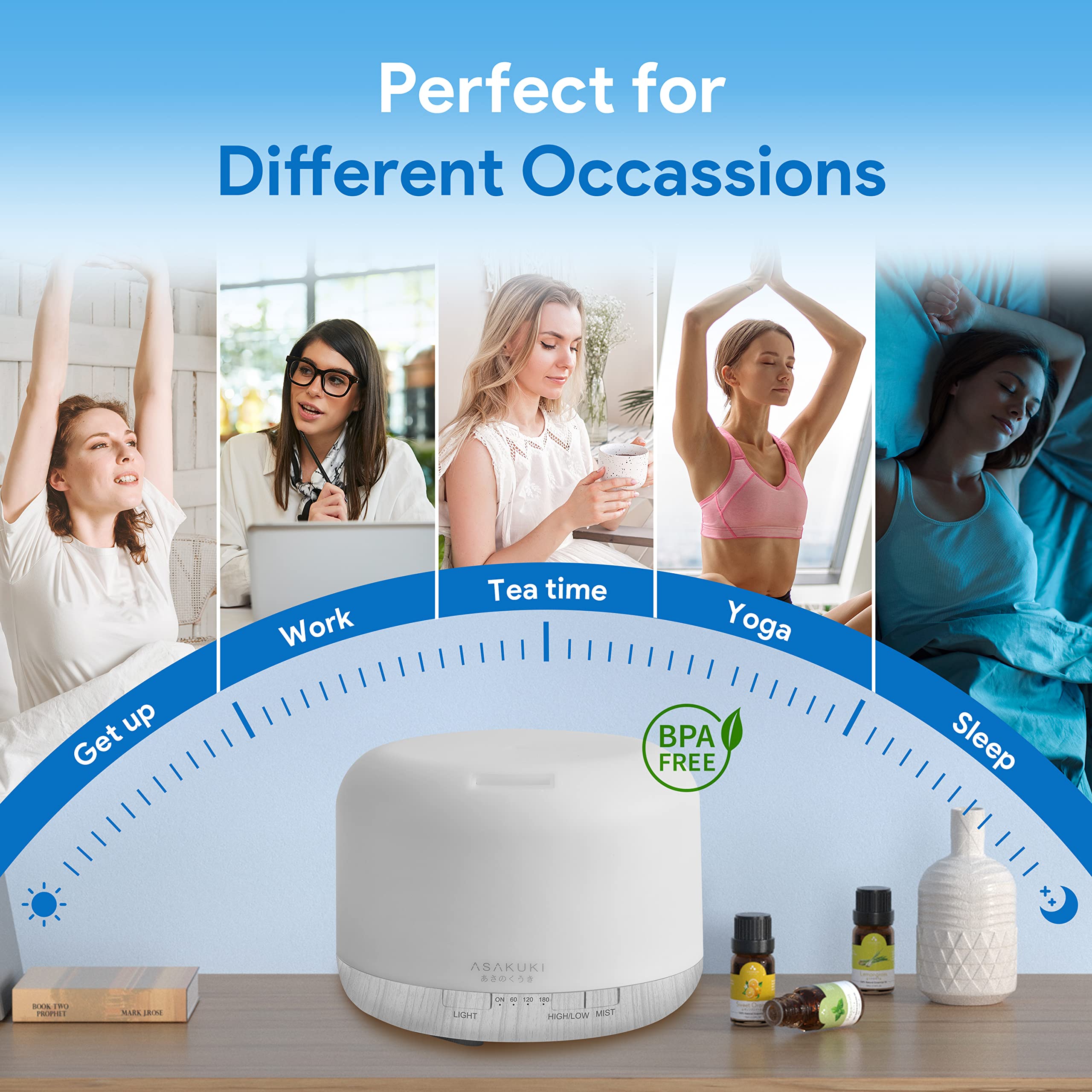 ASAKUKI 500ml Premium Essential Oil Diffuser with Remote Control - 5-in-1 Ultrasonic Aromatherapy Humidifier for Home, Office, Yoga & Spa - Auto Shut-Off, Timer, Quiet Operation (White) - Perfect for Relaxation, Sleep & Stress Relief