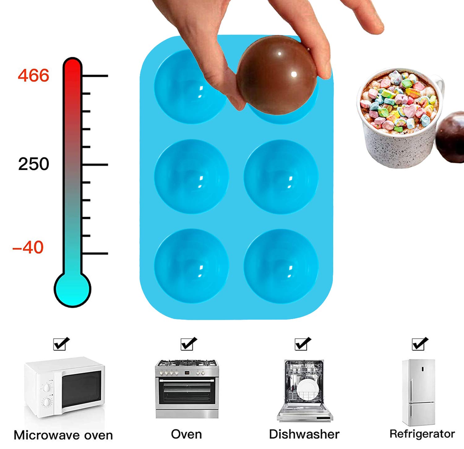 Premium Silicone Cocoa Bomb Mold Set - 6 Holes Half Dome Chocolate Molds for Hot Chocolate Bombs (3-Pack) | Perfect for DIY Chocolate Making, Holiday Gifts & Hot Cocoa Treats