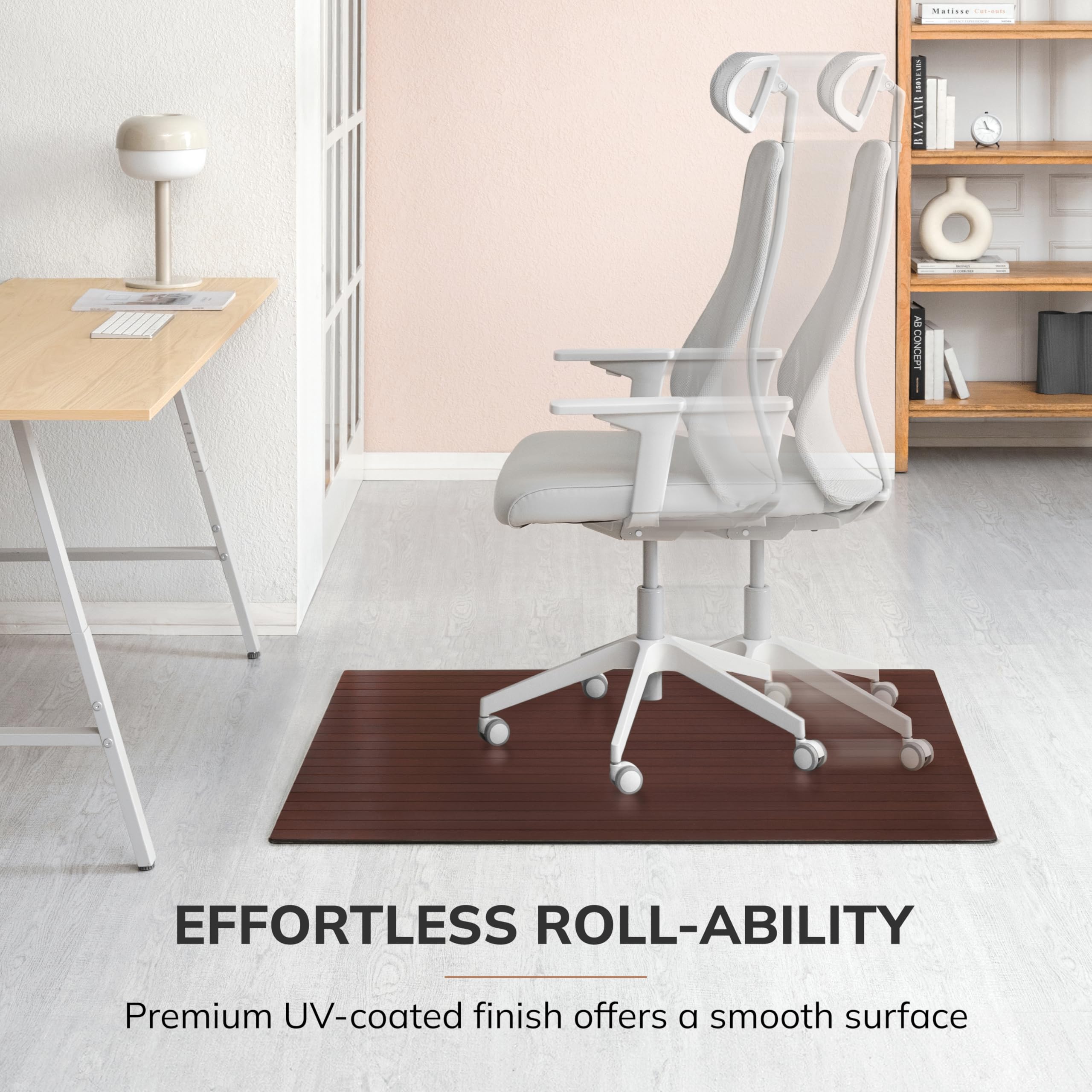 Premium Bamboo Chair Mat for Hardwood Floors – 8mm Thick, Anti-Slip & Heavy Duty – Office & Home Floor Protector for Desks, Workstations & Home Offices