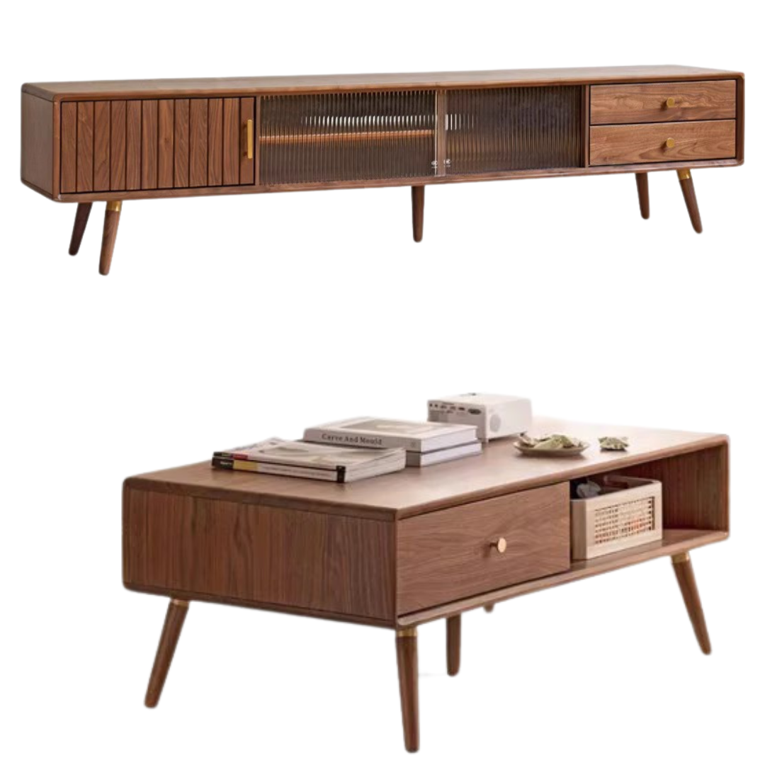 Premium Black Walnut Solid Wood TV Stand - Modern Entertainment Center for Living Room, Bedroom & Home Theater