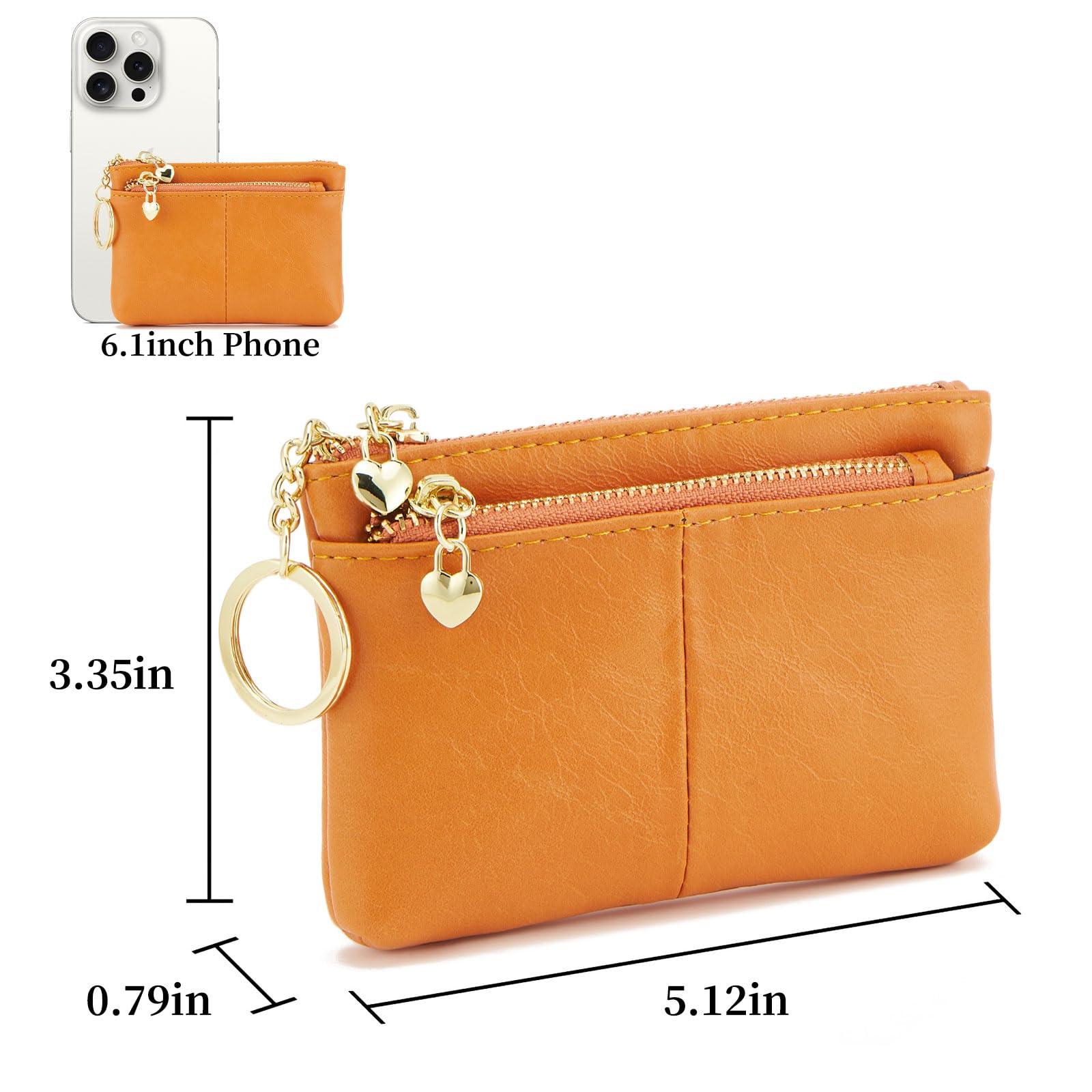 ZOOEASS Women's PU Leather Mini Coin Purse with Key Ring - Triple Zipper Card Holder Wallet for Credit Cards & Cash (Orange) | Perfect for Travel, Shopping & Everyday Use