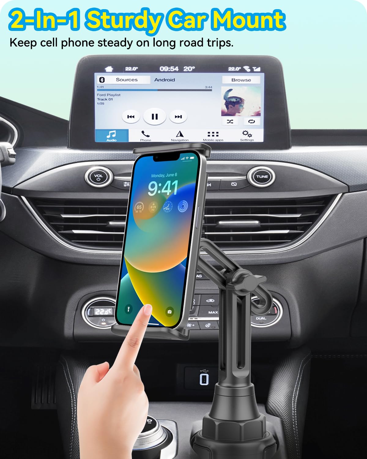 Adjustable Car Cup Holder Mount for iPad & Samsung Tablets (5-11