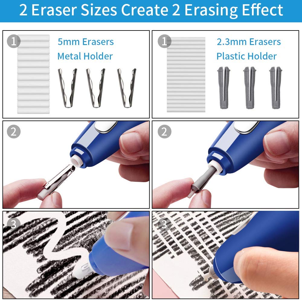 AFMAT Rechargeable Electric Pencil Sharpener & Eraser Set - Long Point Sharpener for 6-9.6mm Art Pencils, Includes 140 Eraser Refills - Perfect for Artists, Sketching & Drawing Supplies (Ideal for Studio & Classroom Use)