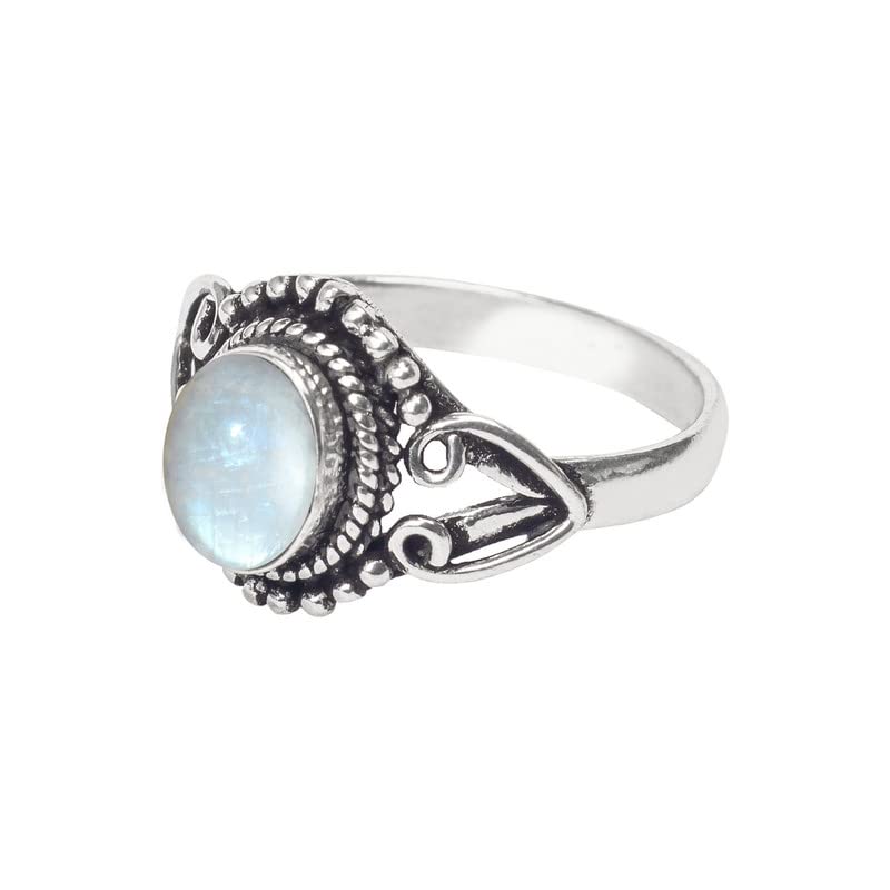 Rainbow Moonstone Silver Ring for Women - Handmade Bohemian Jewelry Size 8 - Perfect Christmas Gift, Anniversary Present & Special Occasion Gift for Her - Elegant Everyday Wear & Boho Chic Outfits