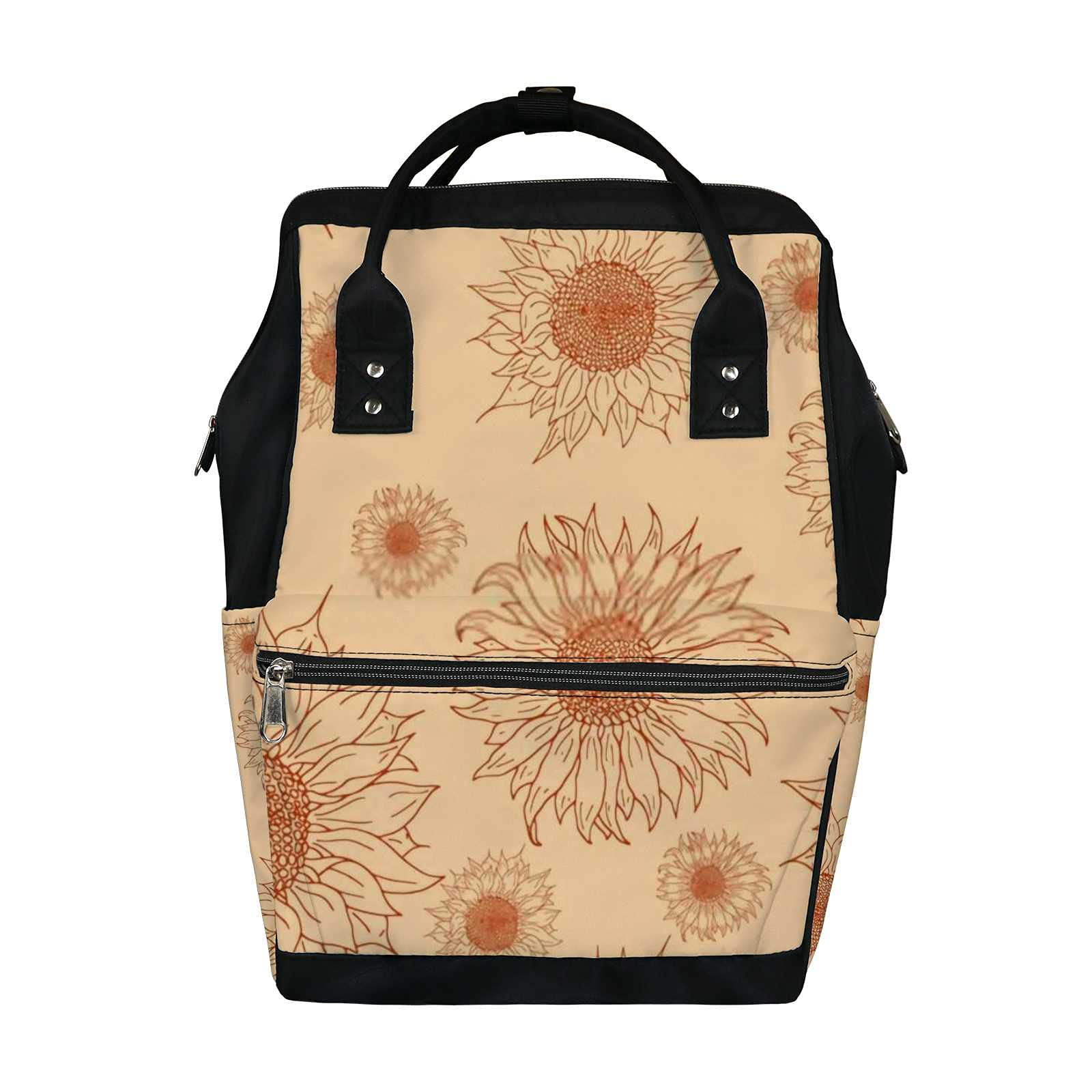 Vintage Cute Beige Sunflower Floral Diaper Backpack - Waterproof Baby Nappy Changing Bag & Laptop Backpack for Travel - Large Capacity Durable Diaper Bag for Women & Men - Perfect for Daycare, Beach Trips & Family Outings