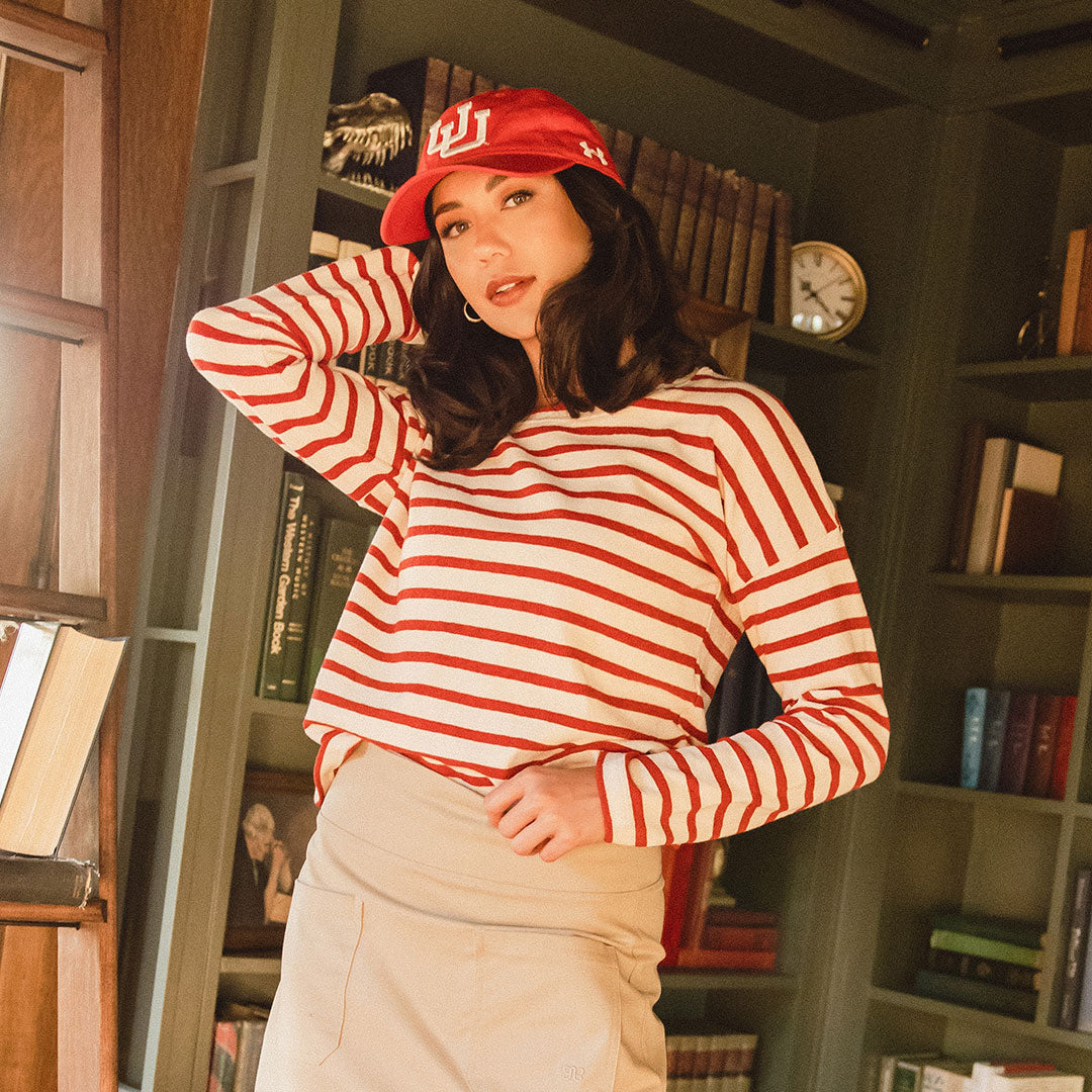 Stylish Crimson Striped Sweater for Women - Cozy Knit Pullover for Fall & Winter - Perfect for Casual Outfits & Holiday Gatherings
