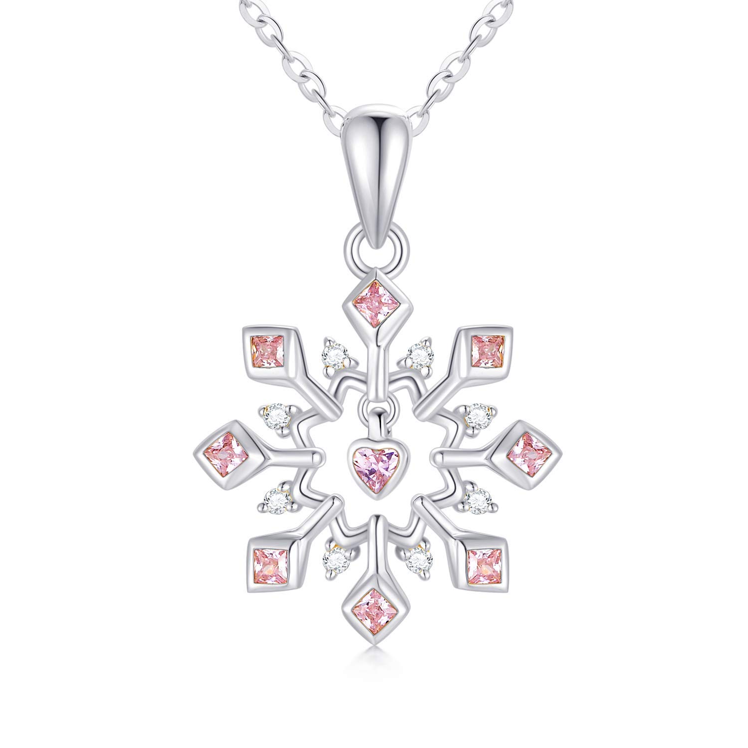 10K 14K Real Gold Snowflake Necklace for Women - Yellow/White Gold Moissanite Pendant, Heart Jewelry Gift for Wife, Girlfriend, Anniversary, Birthday (16