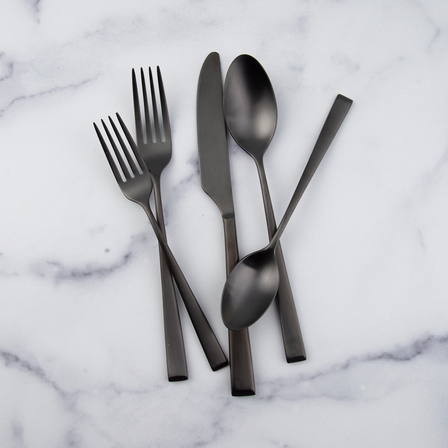 Premium Marlise Black Satin 20-Piece Flatware Set - Stainless Steel Cutlery Set for 4, Modern Dinnerware for Restaurants, Weddings & Elegant Dining