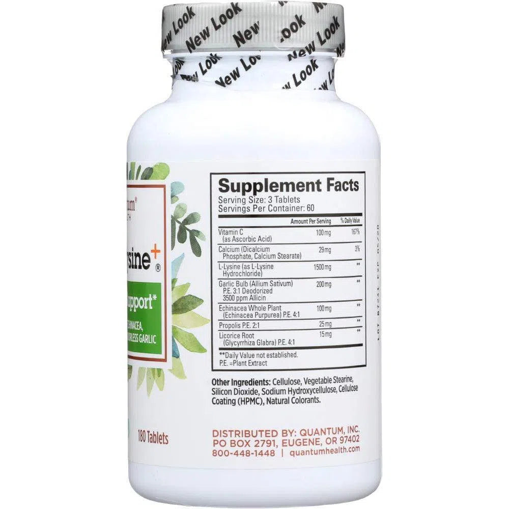 Quantum Super Lysine+ Tablets for Immune Support - Essential Amino Acid Supplement for Adults & Kids - Cold Sore Relief & Collagen Booster - Daily Immune System Support for Family Wellness