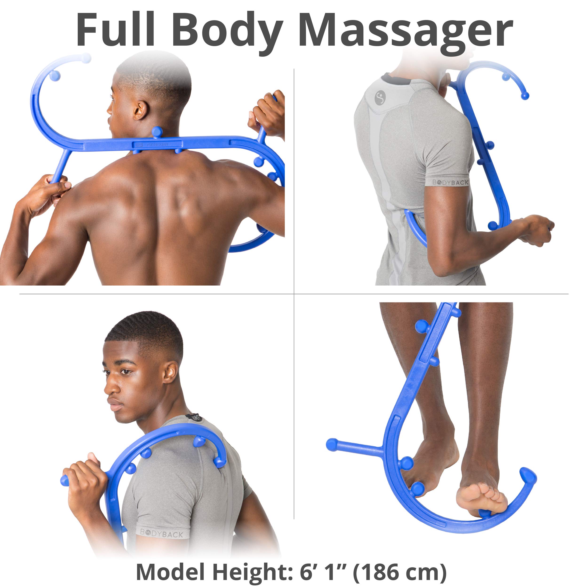 Body Back Buddy - USA Made Classic & Mini Massage Tool Bundle for Full Body Pain Relief & Stress Reduction - Perfect for Home, Office & Travel Use (Blue)