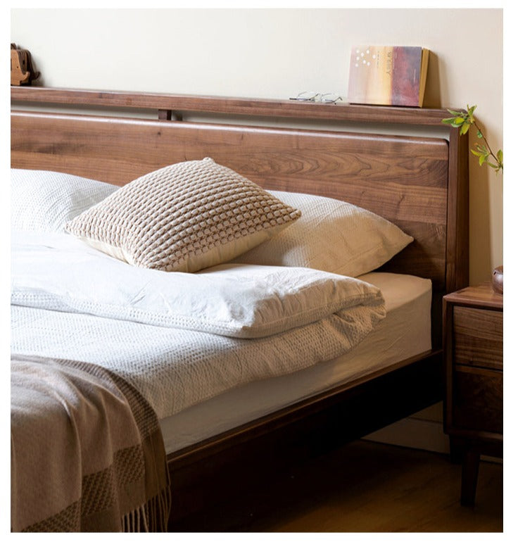 Premium Black Walnut Solid Wood Bed Frame - Queen Size, Natural Wood Grain, Sturdy & Durable - Perfect for Master Bedroom, Guest Room & Modern Farmhouse Decor