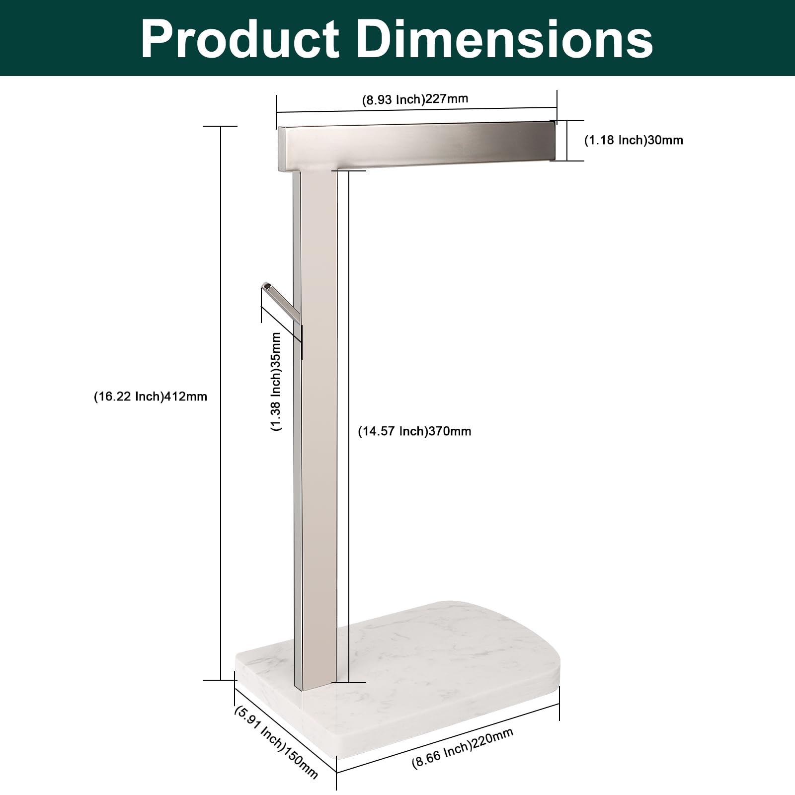 **Premium L-Shaped Hand Towel Holder with Marble Base - 304 Stainless Steel Standing Towel Rack for Bathroom, Vanity & Kitchen Countertop - Chrome Finish for Modern & Luxury Home Decor**    *(Perfect for Bathrooms, Kitchens, Guest Rooms & Spa-Like Spaces - Adds Elegance & Functionality to Any Décor!)*