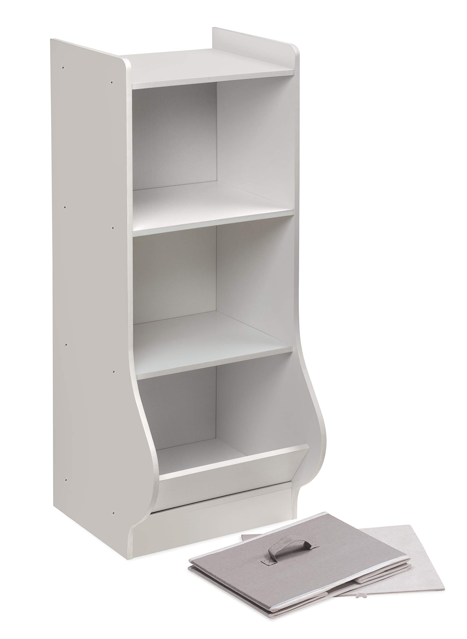 Badger Basket White Upright Storage Nook with Reversible Basket - Melamine Surface, 2 Shelves & Angled Bin - Customizable Kids Storage Organizer for Bedroom, Playroom & Nursery Organization