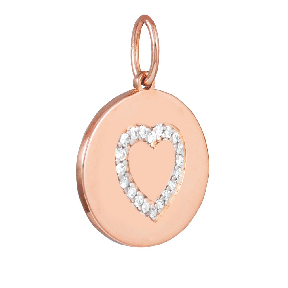 14K Rose Gold Heart Diamond Disc Pendant Necklace for Women - Elegant Valentine's Day Gift, Anniversary Jewelry & Everyday Luxury Wear