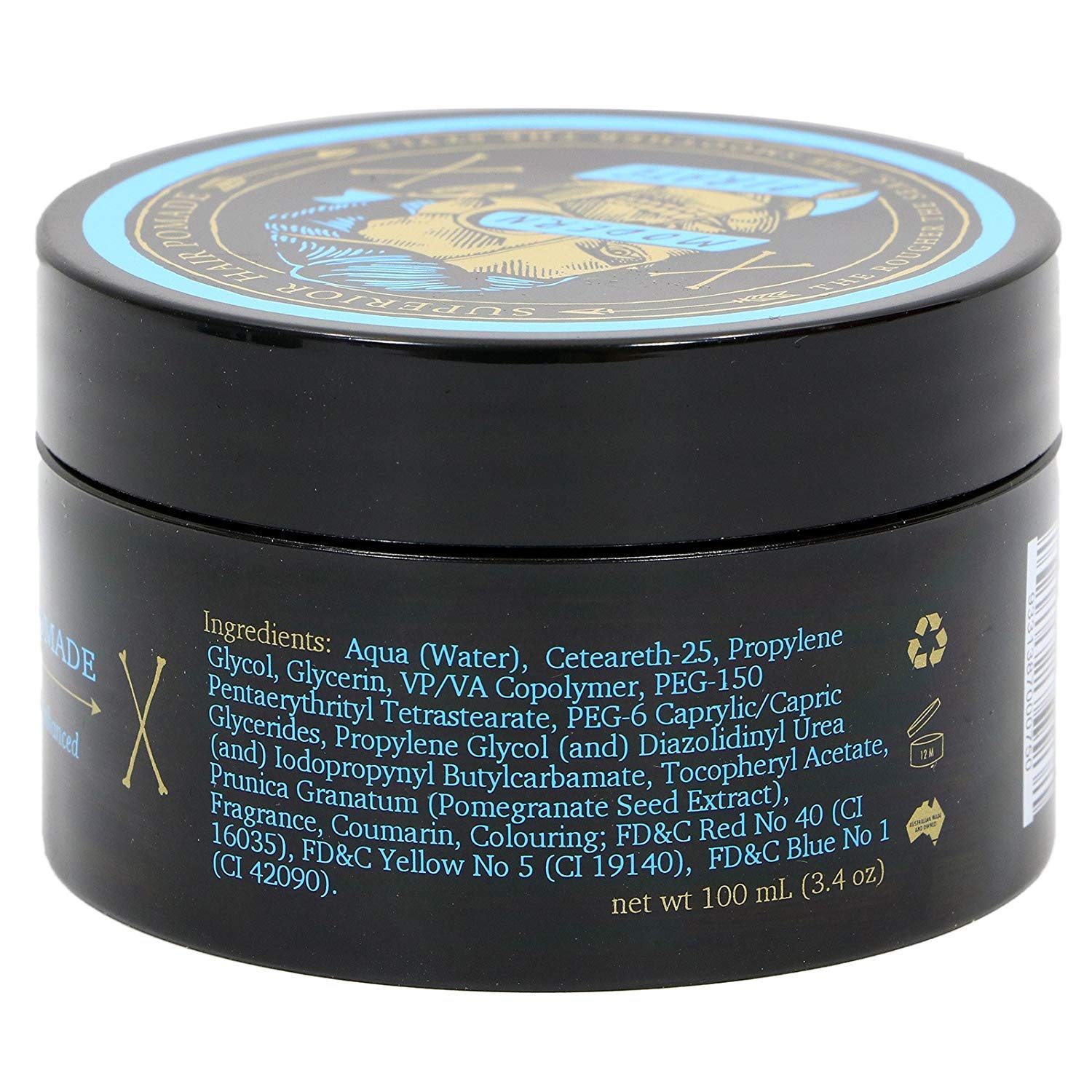 Superior Hair Pomade 3.4 oz - Medium Strong Hold & Medium Shine - Water Soluble & Naturally Enhanced - Perfect for Everyday Styling & Special Occasions