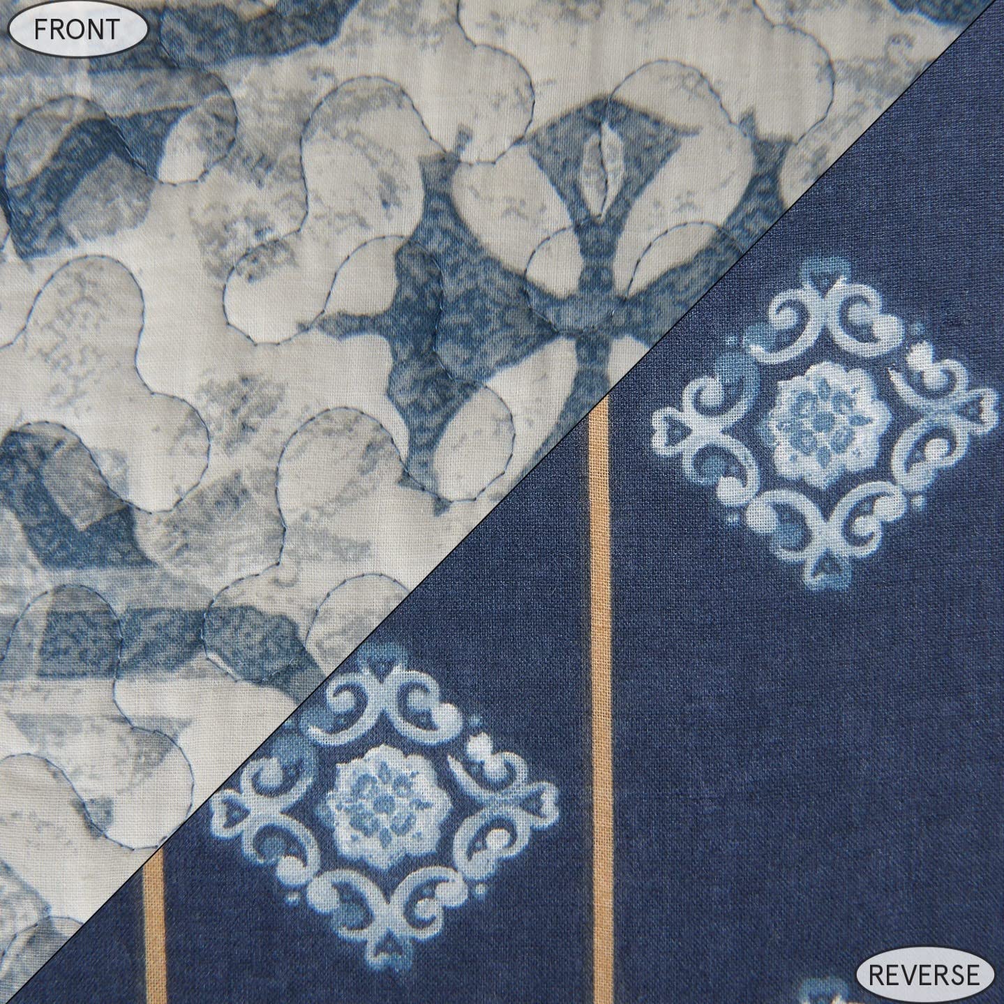 Premium Skyler 2-Piece Reversible Cotton Quilt Set with Pillow Shams - Twin Size Blue Medallion Striped Coastal Bedding | Luxury Quilt & Pillowcase for Guest Rooms, Beach Houses & Coastal-Themed Bedrooms