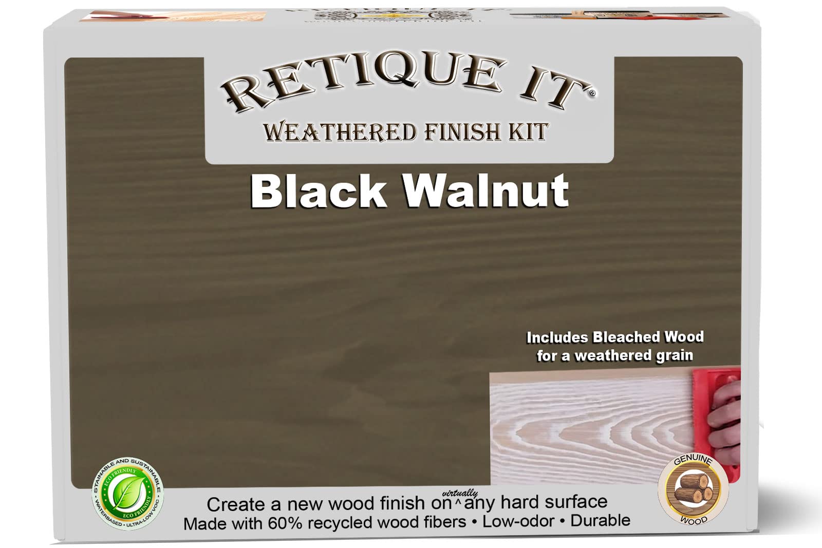 Retique It Gel Stain Liquid Wood Kit - Real Paintable Wood for Furniture, Cabinets & DIY Projects (2X Double 100 sq ft, Weathered Finish, Black Walnut) - Perfect for Restoring Wooden Tables, Chairs & Home Decor with Chalk Paint or Milk Paint