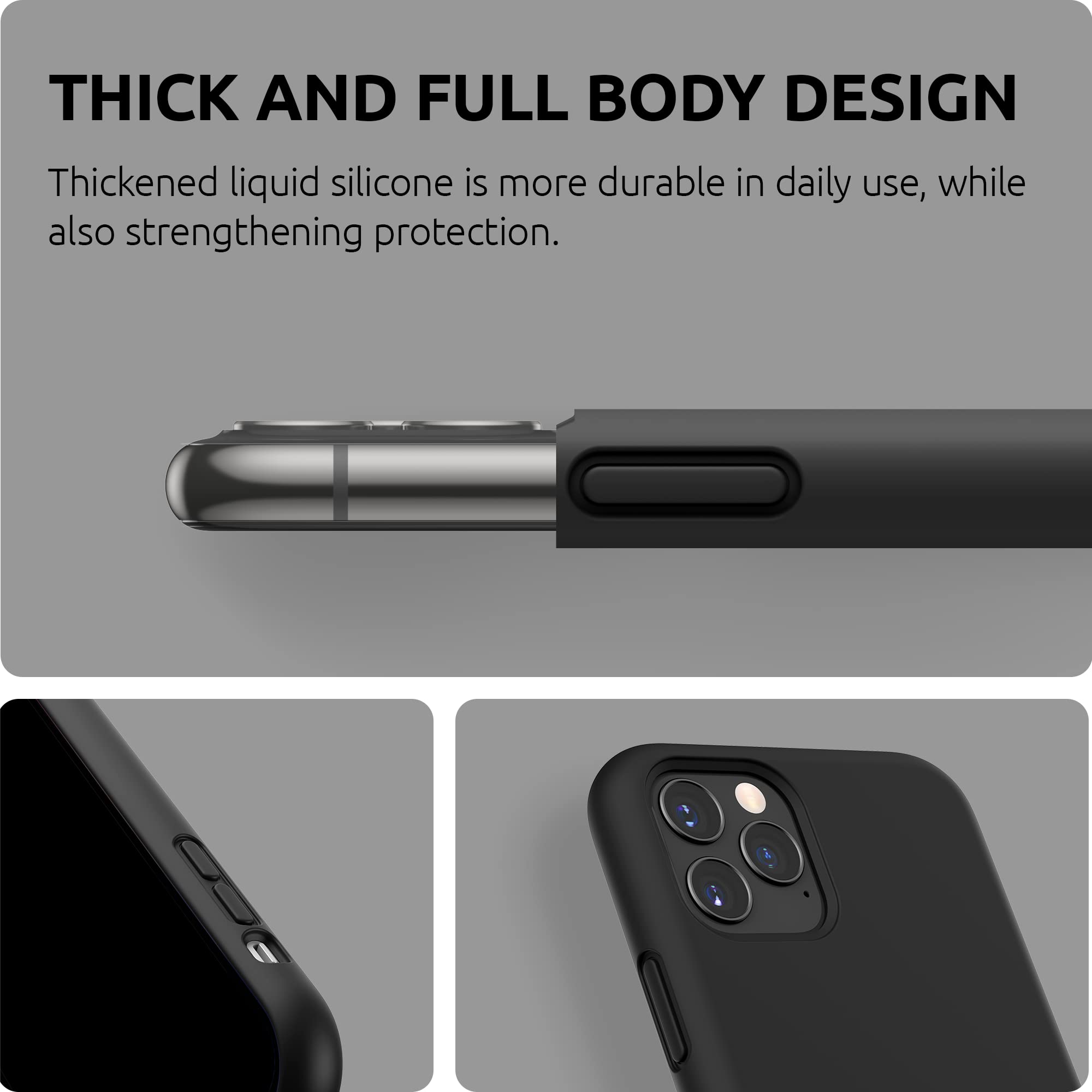 SURPHY iPhone 11 Pro Case 5.8 Inch - Premium Shockproof Liquid Silicone Cover with Microfiber Lining for iPhone 11 Pro (2019 Model) - Perfect for Daily Use, Travel & Outdoor Protection - Black