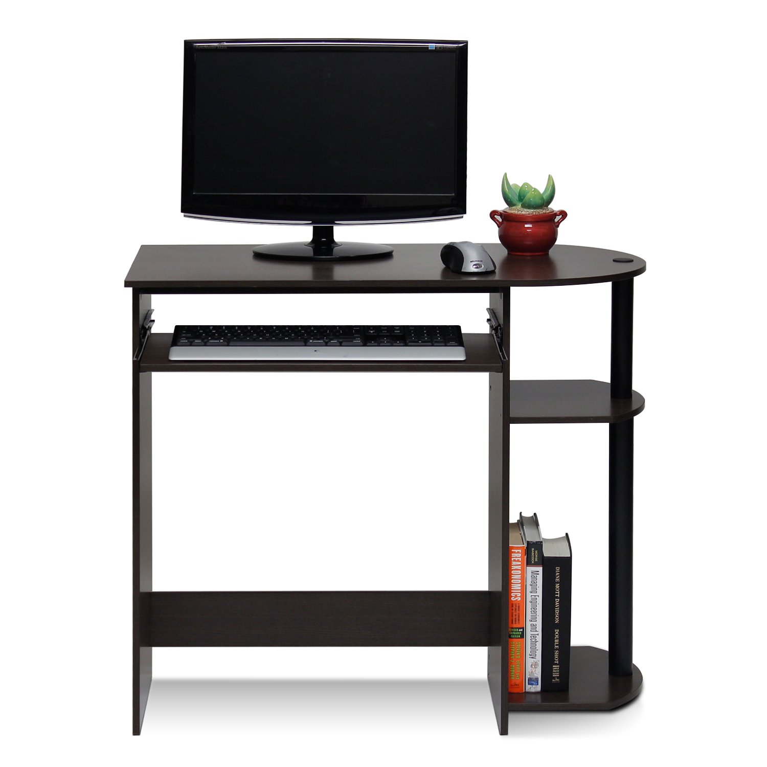 Furinno Simplistic Easy Assembly Computer Desk with Keyboard Tray - Dark Brown/Black Home Office Desk for Small Spaces, Gaming & Study Workstation