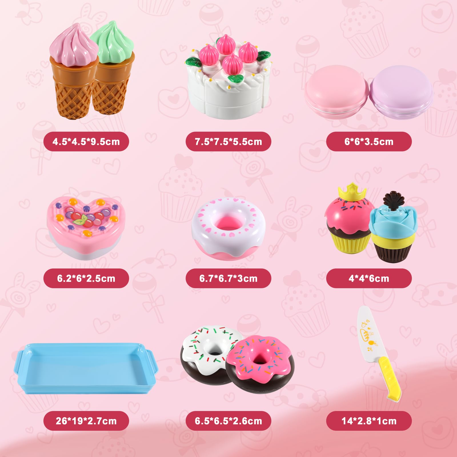 15-Piece Pretend Play Food Set for Kids - Realistic Toy Kitchen Accessories with Cutting Desserts, Cakes, Ice Cream & Donuts - Perfect Birthday Gift for Boys & Girls - Ideal for Role Play, Learning & Toddler Development