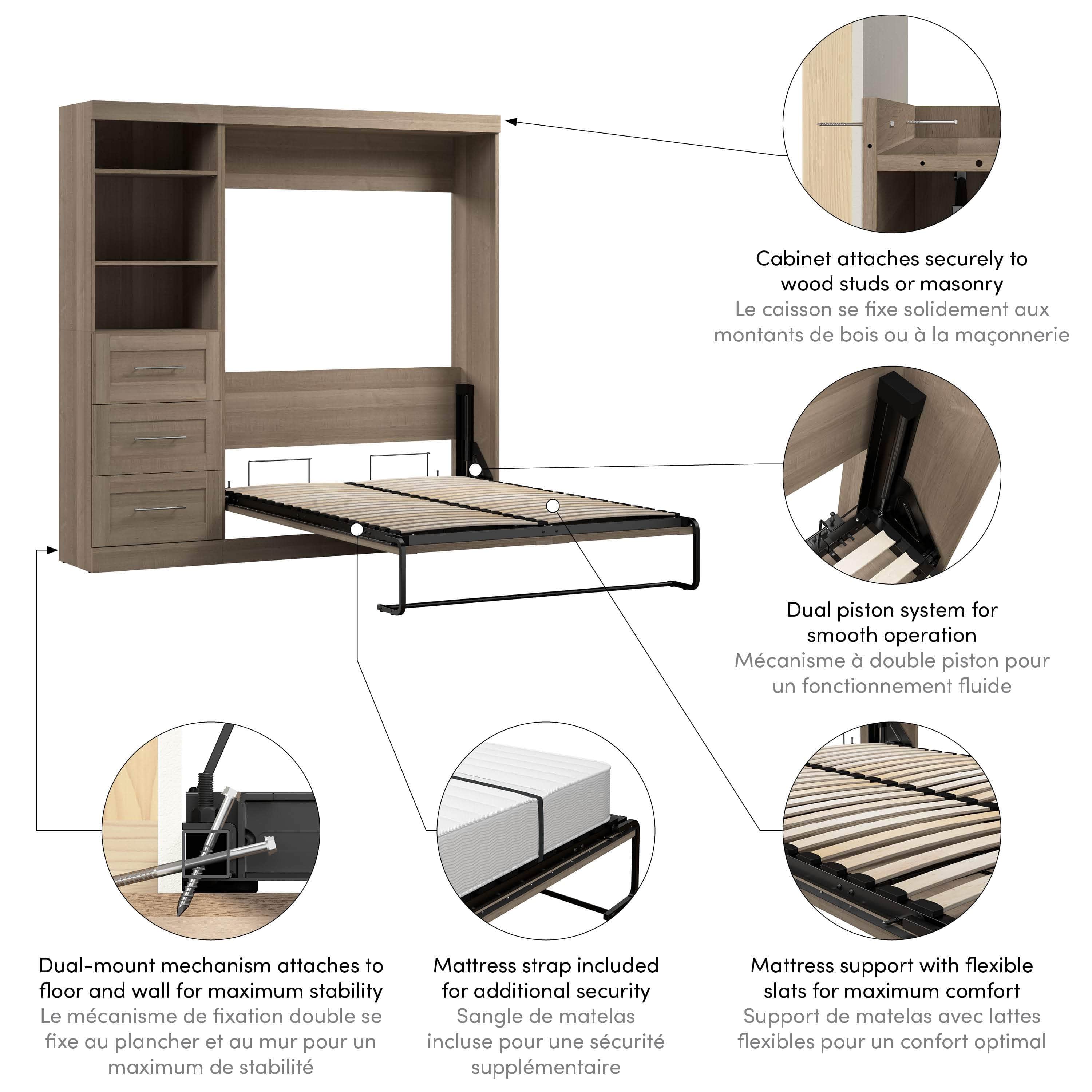 Pur Full Murphy Wall Bed with Storage Drawers - 84