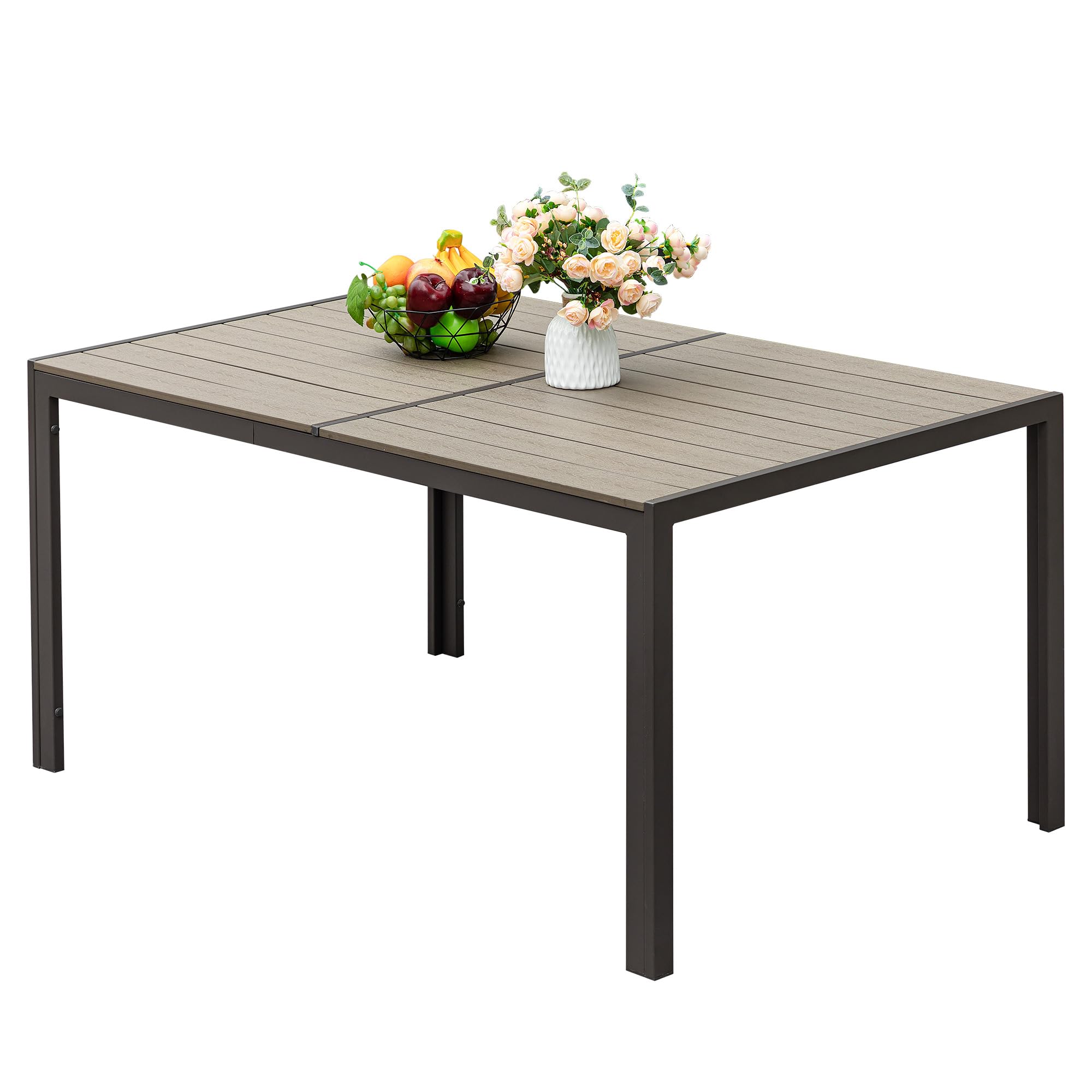 Rankok 35 x 59 Inch Outdoor Dining Table for 6 - Rust-Proof Rectangular Patio Table with Metal Frame - Perfect for Garden, Balcony, Poolside, Lawn & Backyard Entertaining