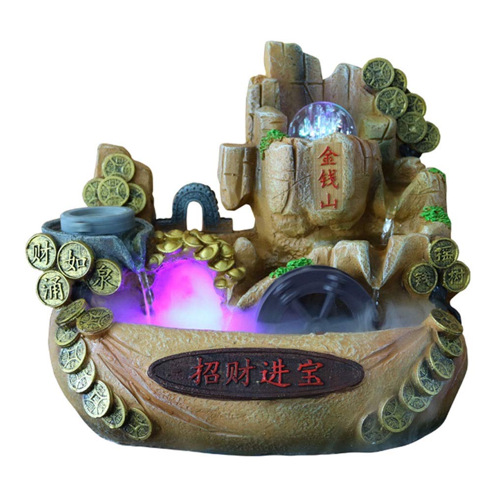 Lucky Coin Tabletop Fountain - Artificial Mountain Stone Waterfall with Mysterious Water Mist - Zen Home & Office Decor for Living Room, Bedroom, or Desk - Perfect Relaxing Gift for Stress Relief & Feng Shui