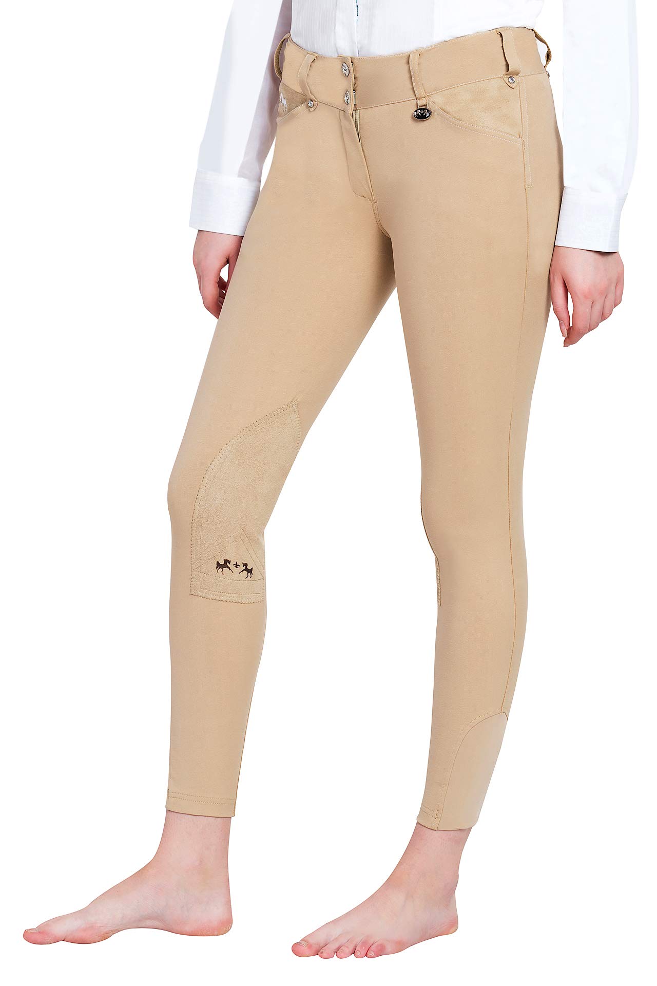 Equine Couture Ladies Blakely Knee Patch Breeches with Contrast Saddle Stitch - Perfect for Equestrian Riding, Horse Shows & Training