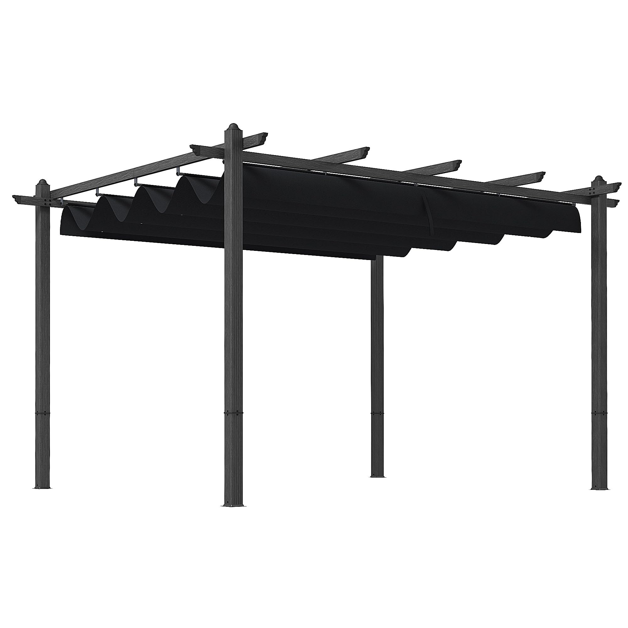 Outsunny 10' x 12' Retractable Pergola Canopy with Wood Grain Aluminum Frame - Outdoor Sun Shade Shelter for Patio, Deck, Backyard, Garden | Perfect for BBQ Grill Area, Outdoor Dining & Relaxation
