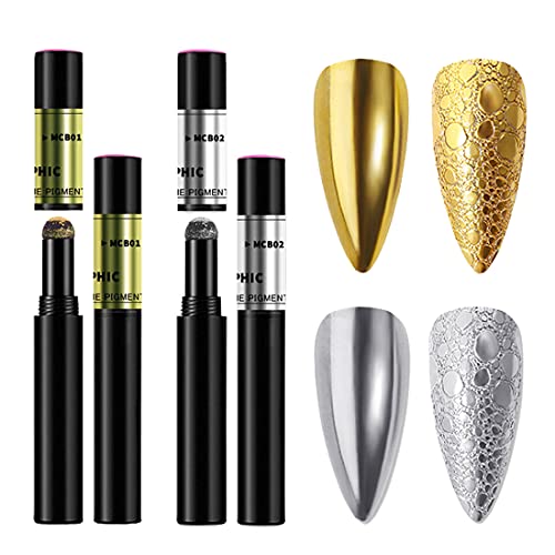 SMTHOME 2 Pack Chrome Air Cushion Nail Powder Pens - Holographic Nail Art Pigment with Mirror Effect, Metallic Manicure Magic Pens for DIY Gel Nail Designs | Perfect for Women & Girls, Home Nail Salon, Party Glam Looks, Gift Ideas