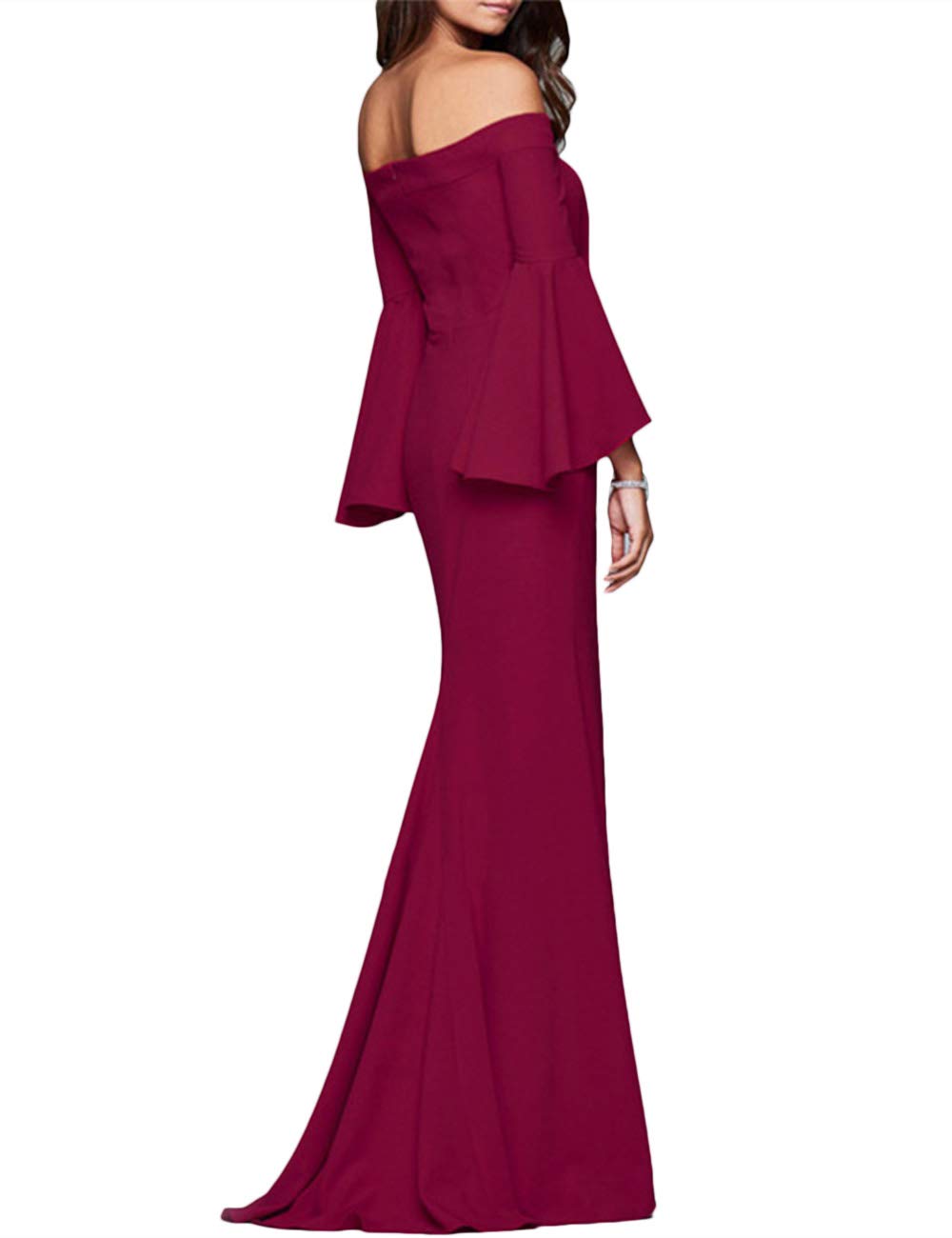 ECDAHICC Women's Off Shoulder Bell Sleeve High Slit Formal Evening Dress for Party, Wedding, Bridesmaid & Prom - Elegant Long Gown for Special Occasions