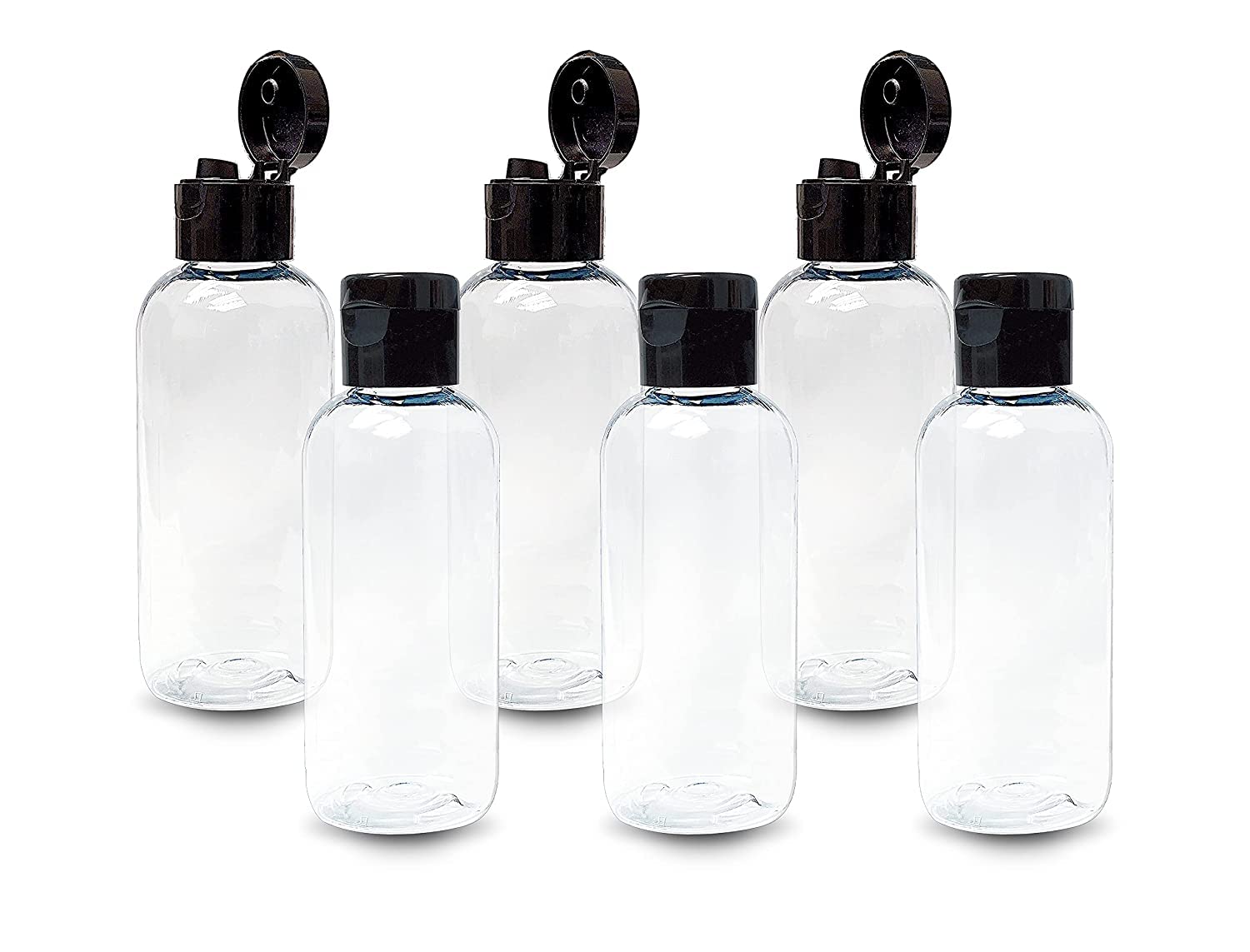 100ml Clear Refillable Travel Size Plastic Bottles - Leak Proof Squeeze Cosmetic Containers with Flip Cap for Toiletries, Shampoo, Lotion (Black) | Perfect for Travel, Gym, Home & DIY Beauty Products