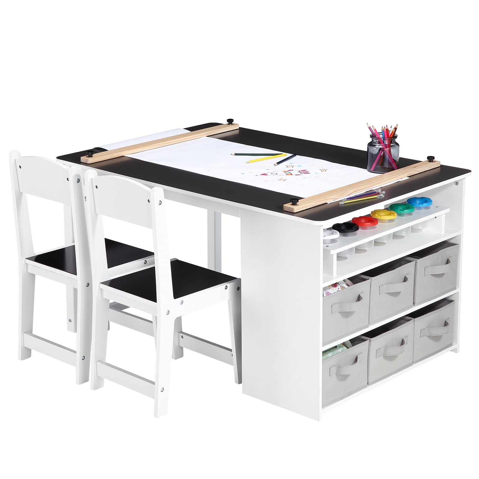 **Wooden Kids Art Table and Stool Set with Storage Bins - Toddler Craft & Play Activity Table, Drawing Desk, Study Table for Children - Perfect for Home, Classroom & Playroom**