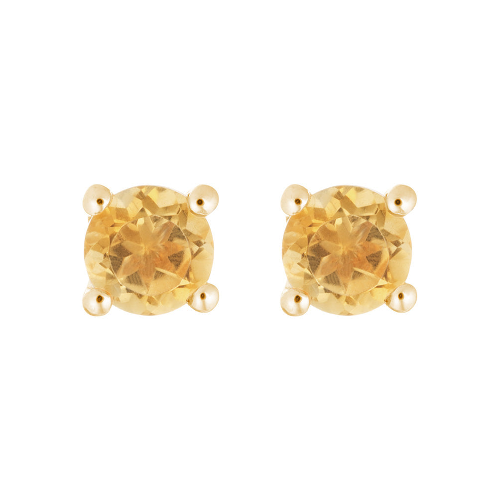 14K Yellow Gold Citrine Stud Earrings 4mm - Elegant Gemstone Jewelry for Women, Perfect for Everyday Wear & Special Occasions
